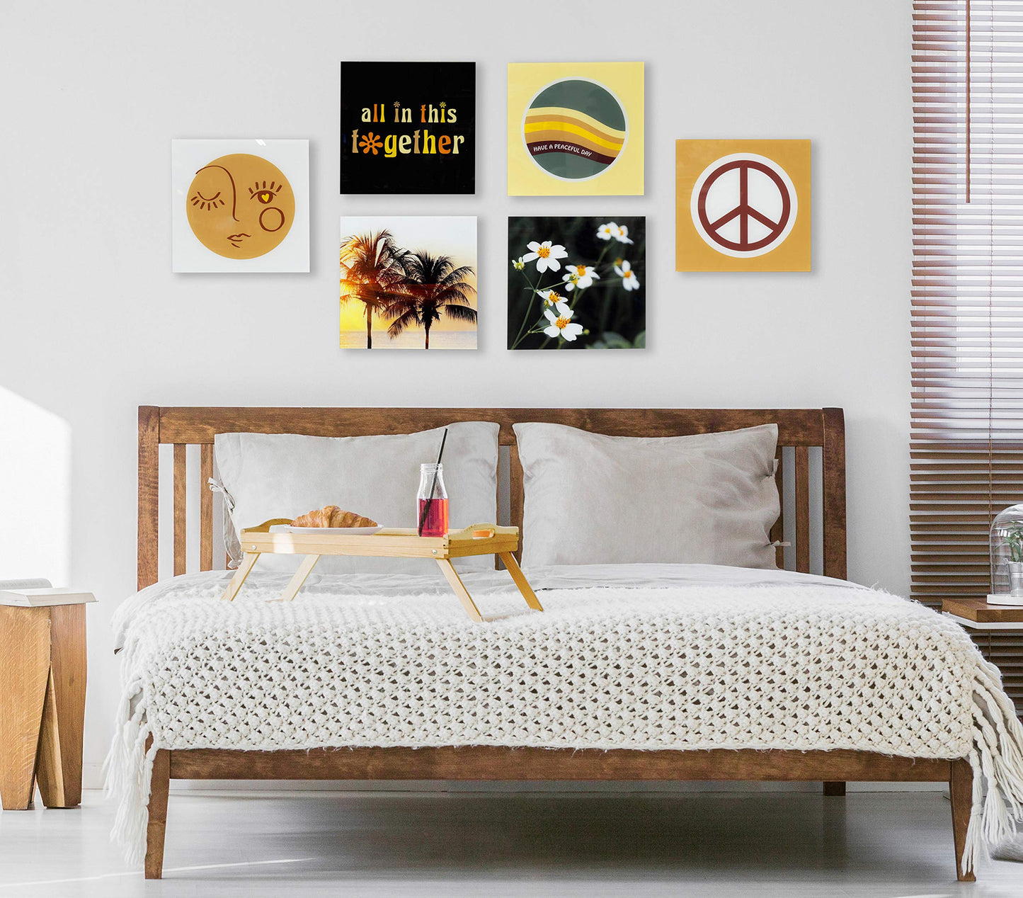 Kate and Laurel Self Stick Floating Acrylic Art, Set of 6, 10x10, Elevated Retro Wall Decor