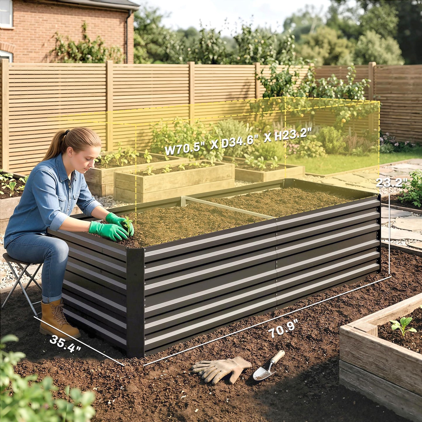 Outsunny Galvanized Raised Garden Bed Kit with Reinforcing Bars, Large and Tall Metal Planter Box for Vegetables, Flowers and Herbs, 6' x 3' x 2', Dark Gray