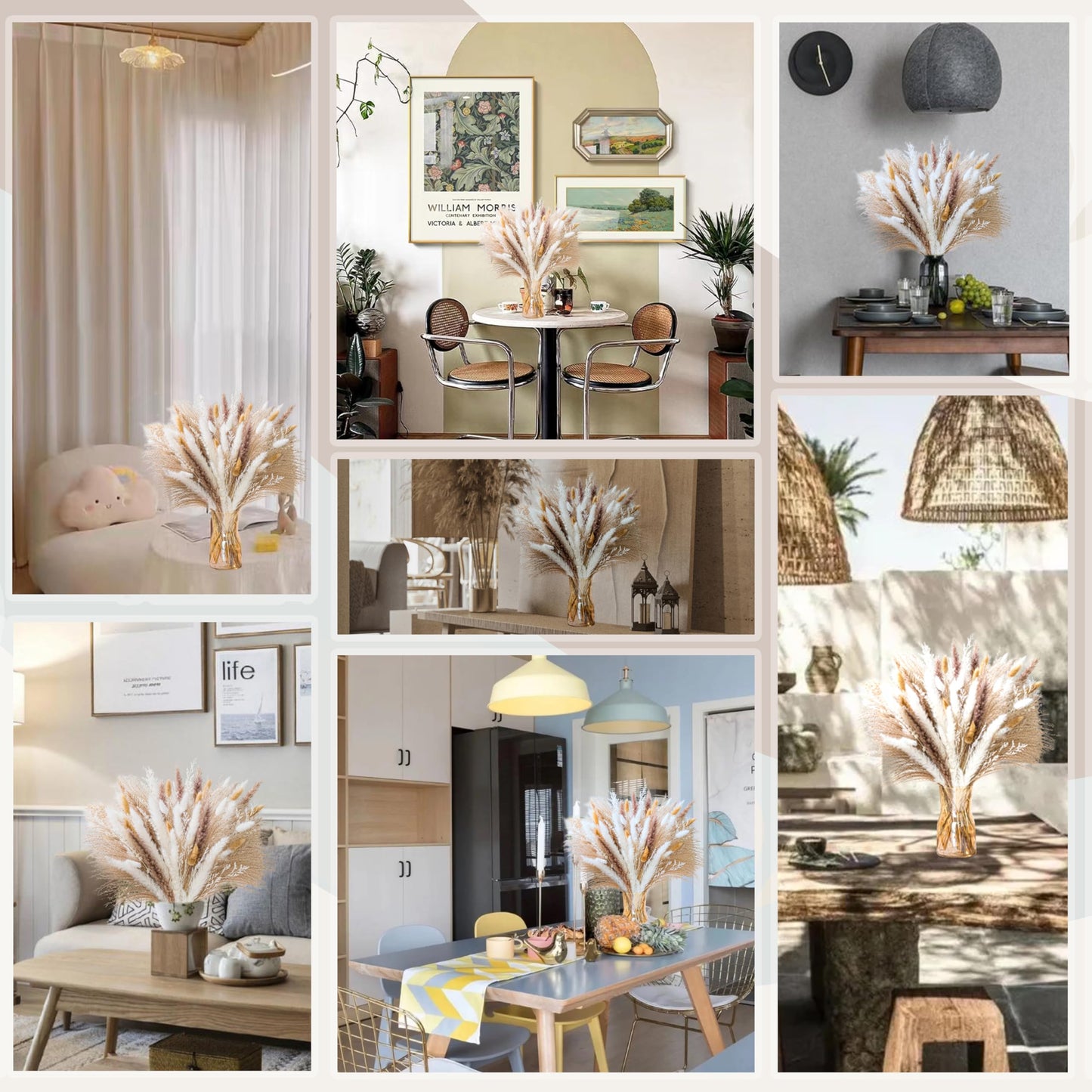 Natural Pampas Grass 8kind Grass Mix Bouquet | Dried Pampas Bouquet for Wedding Boho Flowers Home Table Desk Decor, Rustic Farmhouse Decor (93PCS)