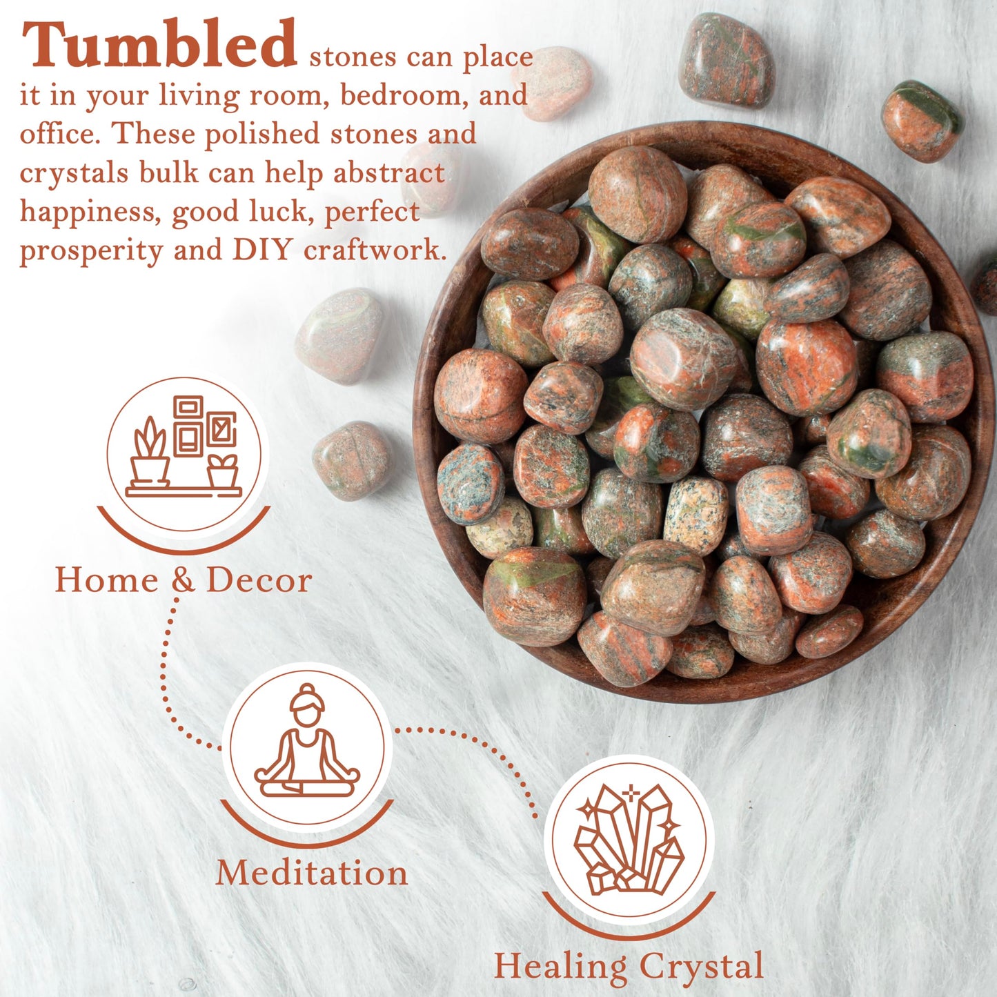 Crocon 1LB Unakite Tumbled Stones and Crystals bulk 2000+ Carats Natural Crystal Kit for Reiki Healing Crystal Polished, Tumble Stones, Chakra Balancing, Reiki Gift, Home Decor Size : 20-25 mm