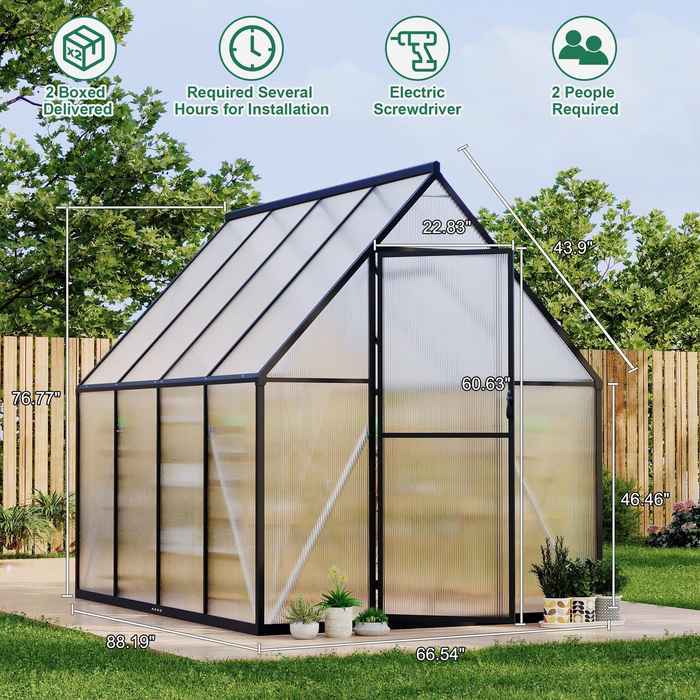 GarveeLife 6'x7' Aluminum-Framed Polycarbonate Greenhouse, Heavy Duty Polycarbonate Greenhouse with Quick Setup Structure and Roof Vent, Large Enhanced Aluminum Green House Kit for Outdoors