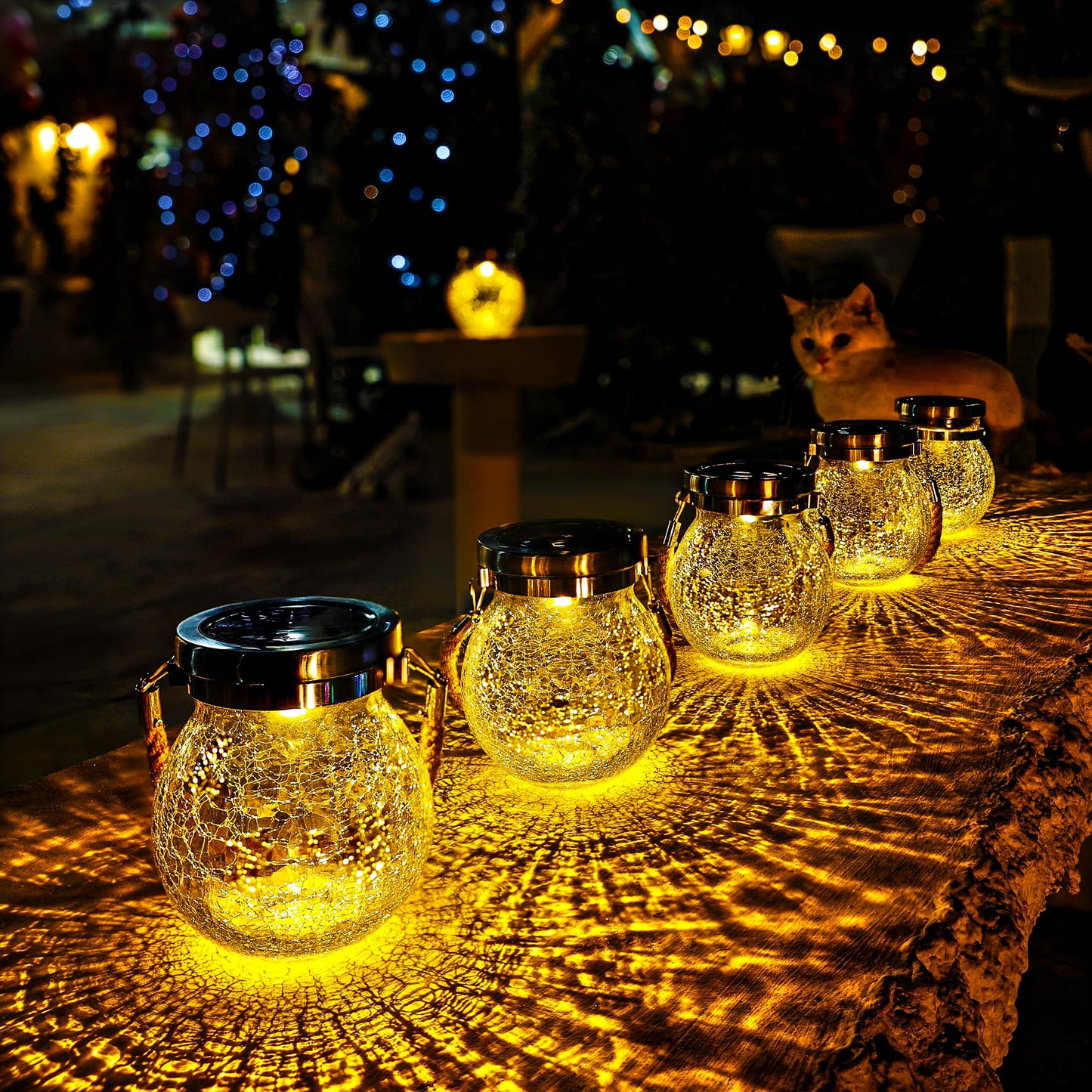 Cooo Christmas Gifts 2 Pack Solar Lanterns Waterproof Outdoor Heavy Crackle Glass a Big Warm LED Stainless Steel Lid 215% Solar for Women Mom Grandma Landscape Path Lights Garden Yard Backyard Decor