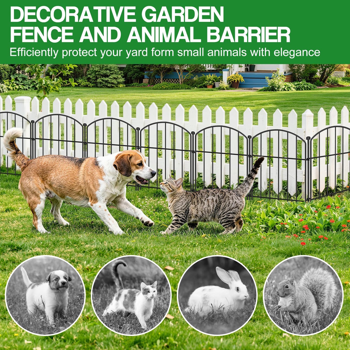 10 Pack Decorative Garden Fence Animal Barrier Fence, 17 in x 10 ft Rustproof Metal No Dig Fence Panels, Arched Small Garden Fence Barrier for Dog Rabbit Flower Bed Edging Yard Ground Patio Defense