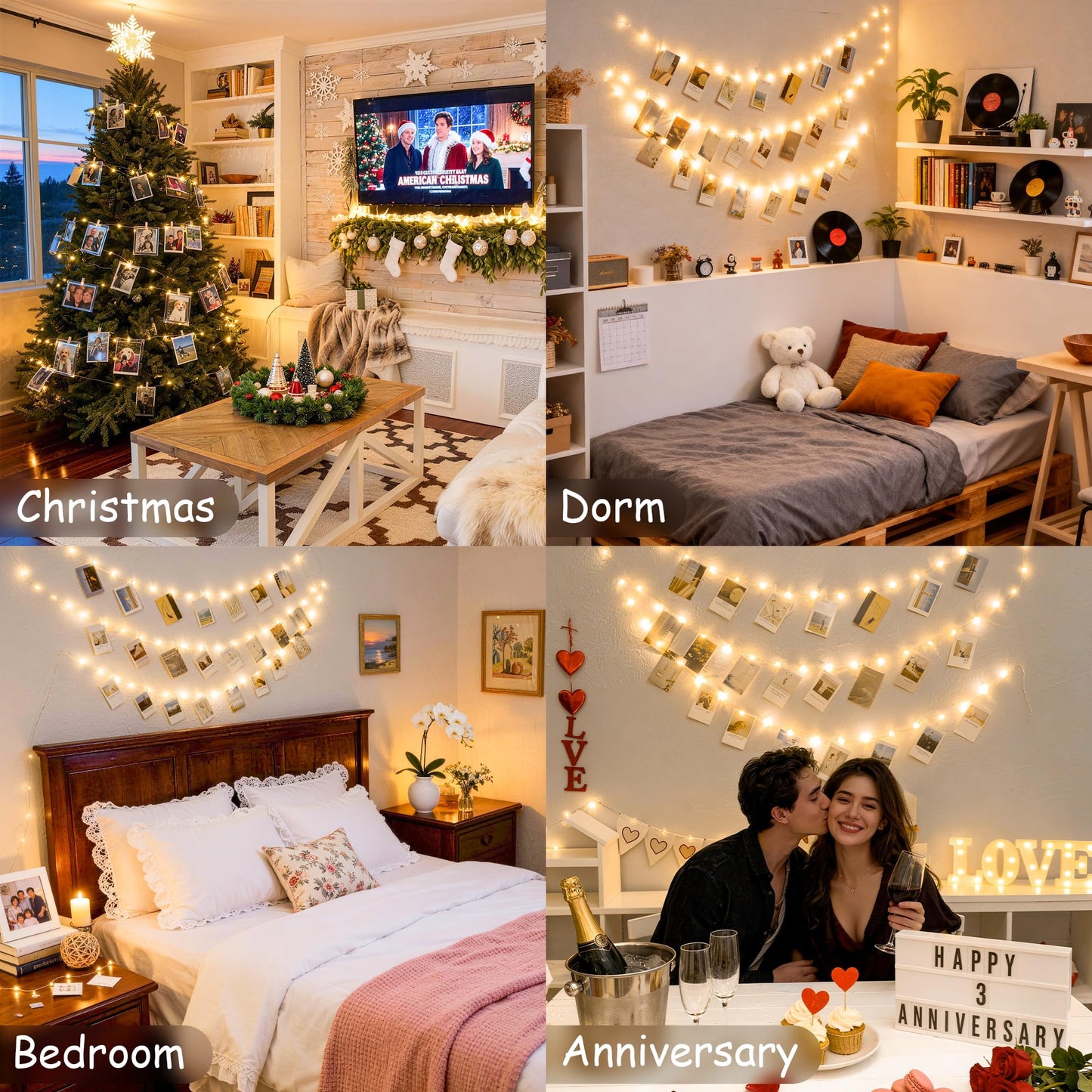 JMEXSUSS 100 LED Photo Clips String Light, 33ft Battery Operated Fairy Lights with 50 Clips for Pictures, 8 Modes Photo Light with Remote for Teen Girl Gifts Bedroom Wedding Dorm Christmas Decor