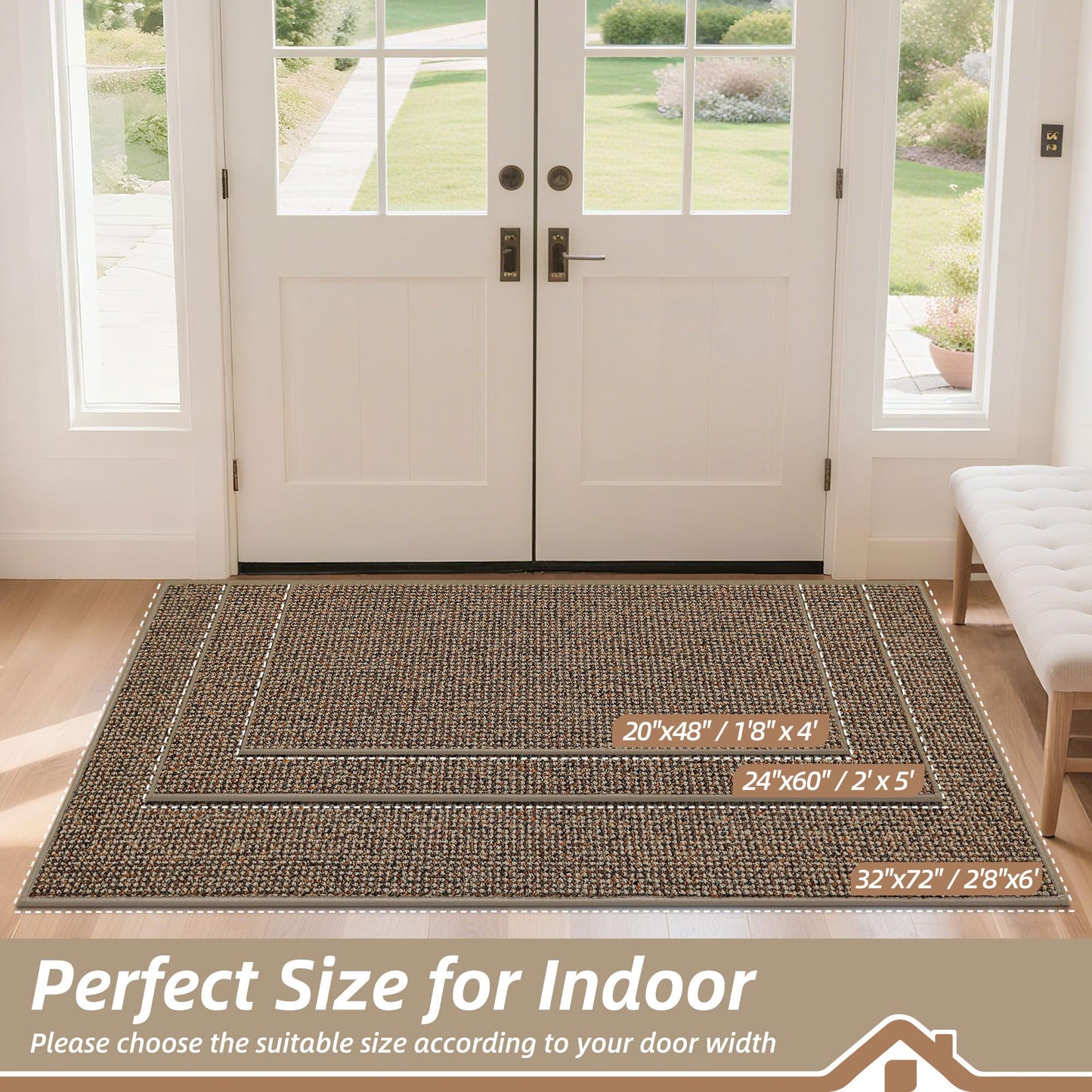 BEQHAUSE Dirt Trapper Door Mat 32" x 72", Non-Slip Washable Doormats Entrance Mat, Dirt Resistant and Absorbent Welcome Mat, Low Profile Floor Mats for Front Back Door and Entryway, Beige