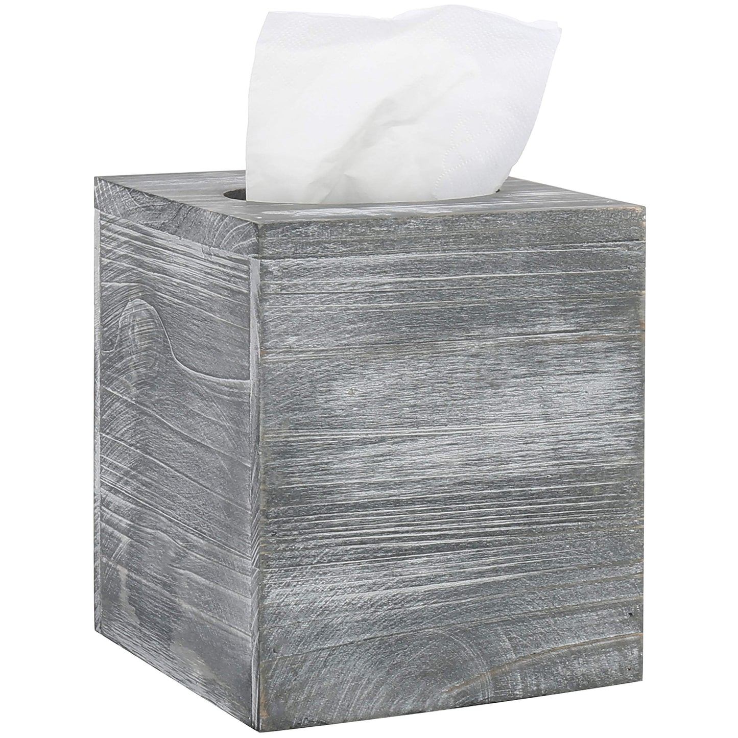 MyGift Graywashed Wood Decorative Tissue Box Holder Cover, Bathroom Facial Tissue Box Cover with Easy Refill Slide-Out Bottom Panel