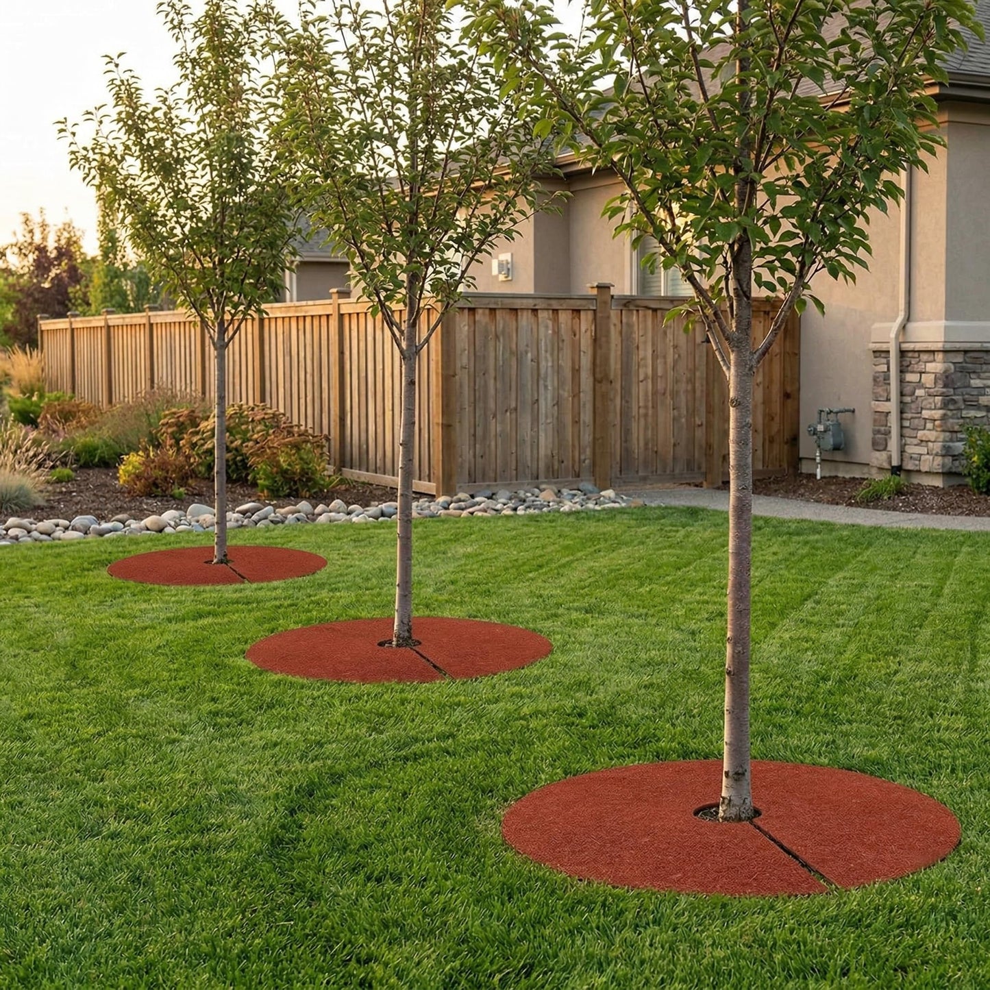 Fasmov 3 Pack Rubber Mulch Ring Tree Protector Mat Tree Protection Weed Mats, Heavy Duty Rubber, 24 inch