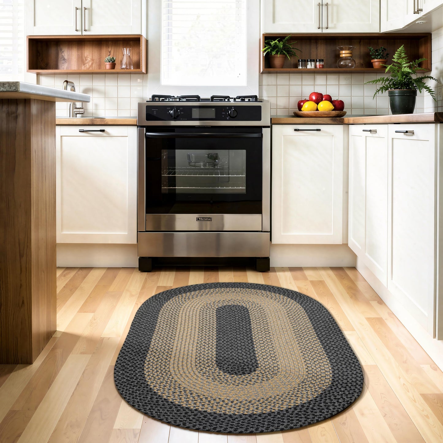 RCTJHOME 3x5 Oval Braided Area Rug, All-Season Farmhouse Rug for Living Room, Dining Room & Kitchen, Door Mat with Anti-Slip Pads for High Traffic Areas, Rope Rug Without Rubber, Brown with Black
