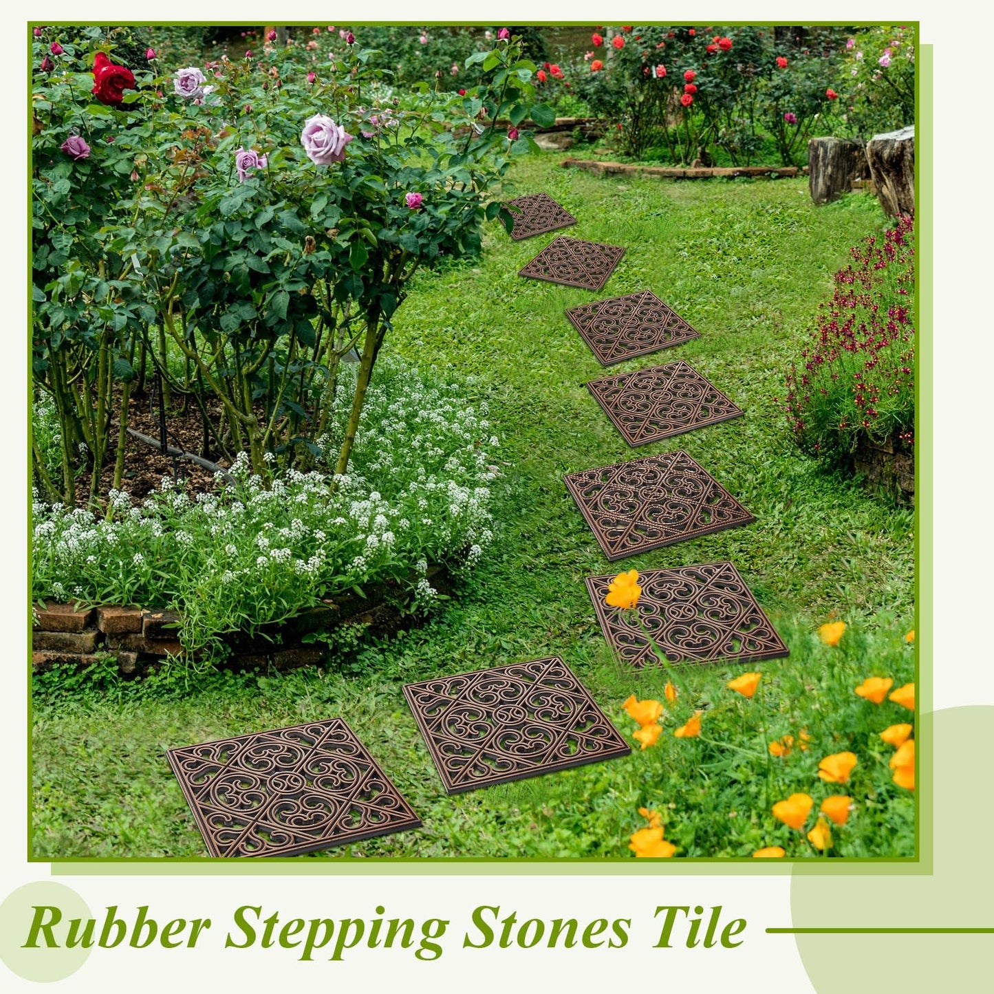 Pangda 8 Pcs Rubber Stepping Stones Outdoor Garden Walkway, 12 x 12 Inch Heavy Duty Pathway Pavers Retro Decorative Stepping Stones for Outside Landscaping Yard Lawn Path(Copper,Cross Square)