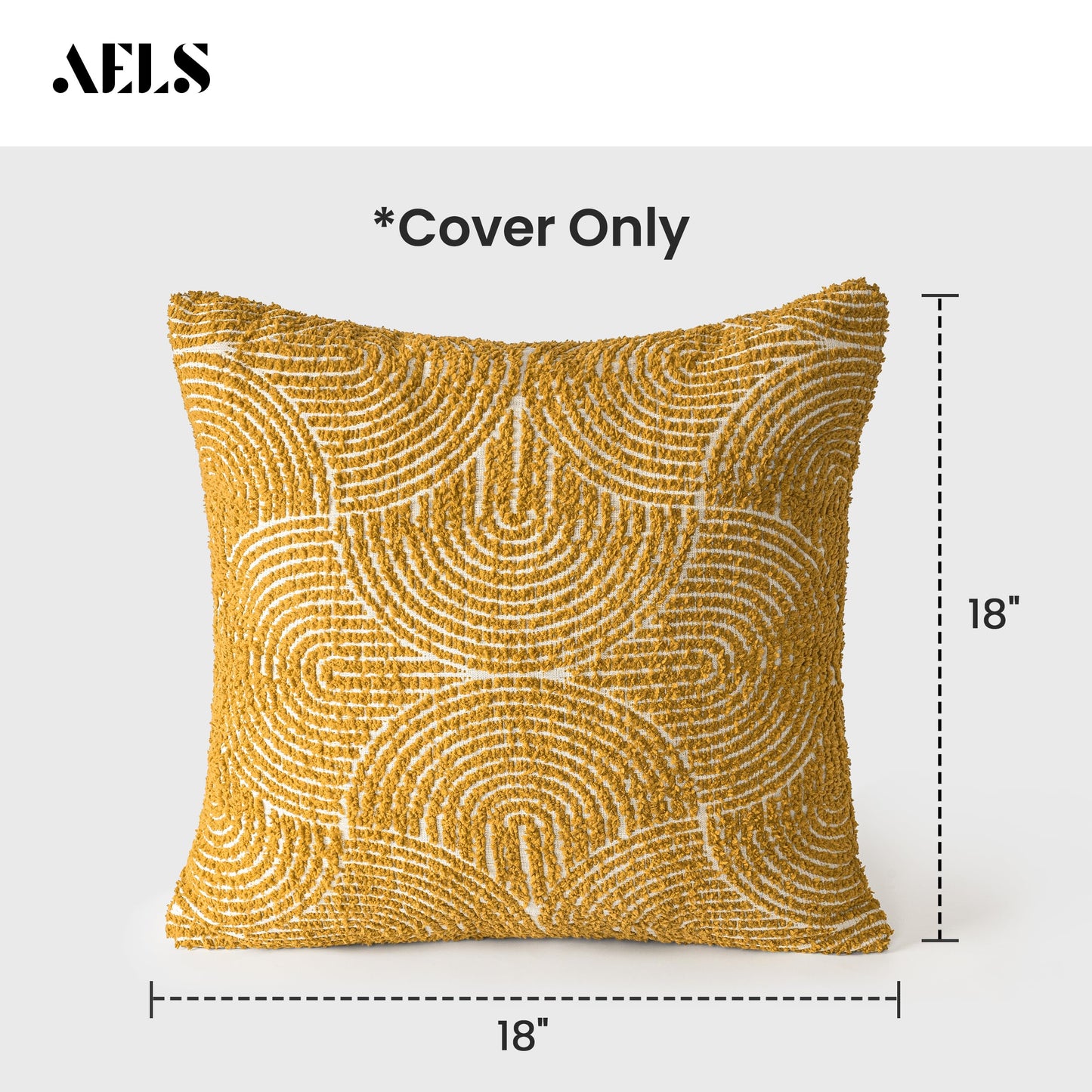 AELS Boho Decorative Textured Throw Pillow Covers 18x18, Organic Modern Mid Century Rainbow Tufted Pillow Case, Farmhouse Rustic Geometric Woven Cushion Case for Bed Couch Sofa, Mustard Yellow