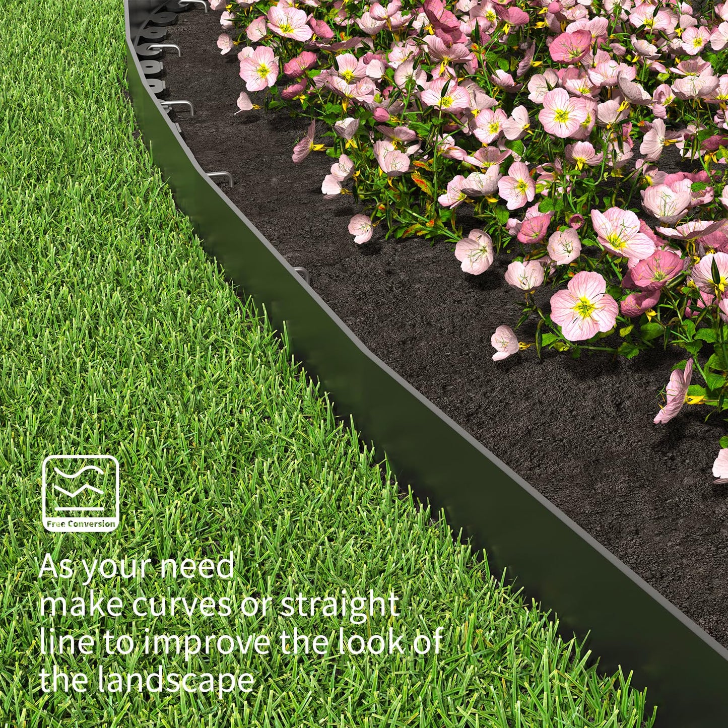Landscape Edging 4 Inch Tall 20FT with 30Pcs Metal Spikes, Plastic Garden Edging Border Landscape Edging Border Lawn Edging for Landscaping, Flower Bed, Yard