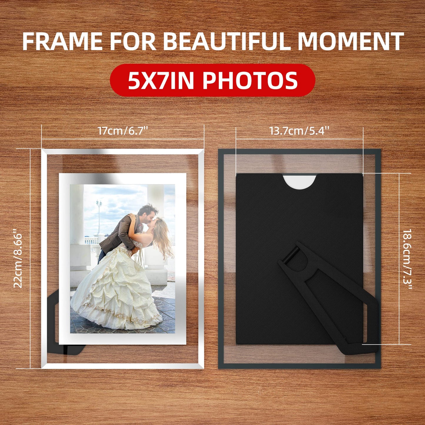 Komimaci 5x7 Picture Frames - Glass Photo Frame for Tabletop/Desktop Display, Horizontal/Vertical Orientation, Silver Finish