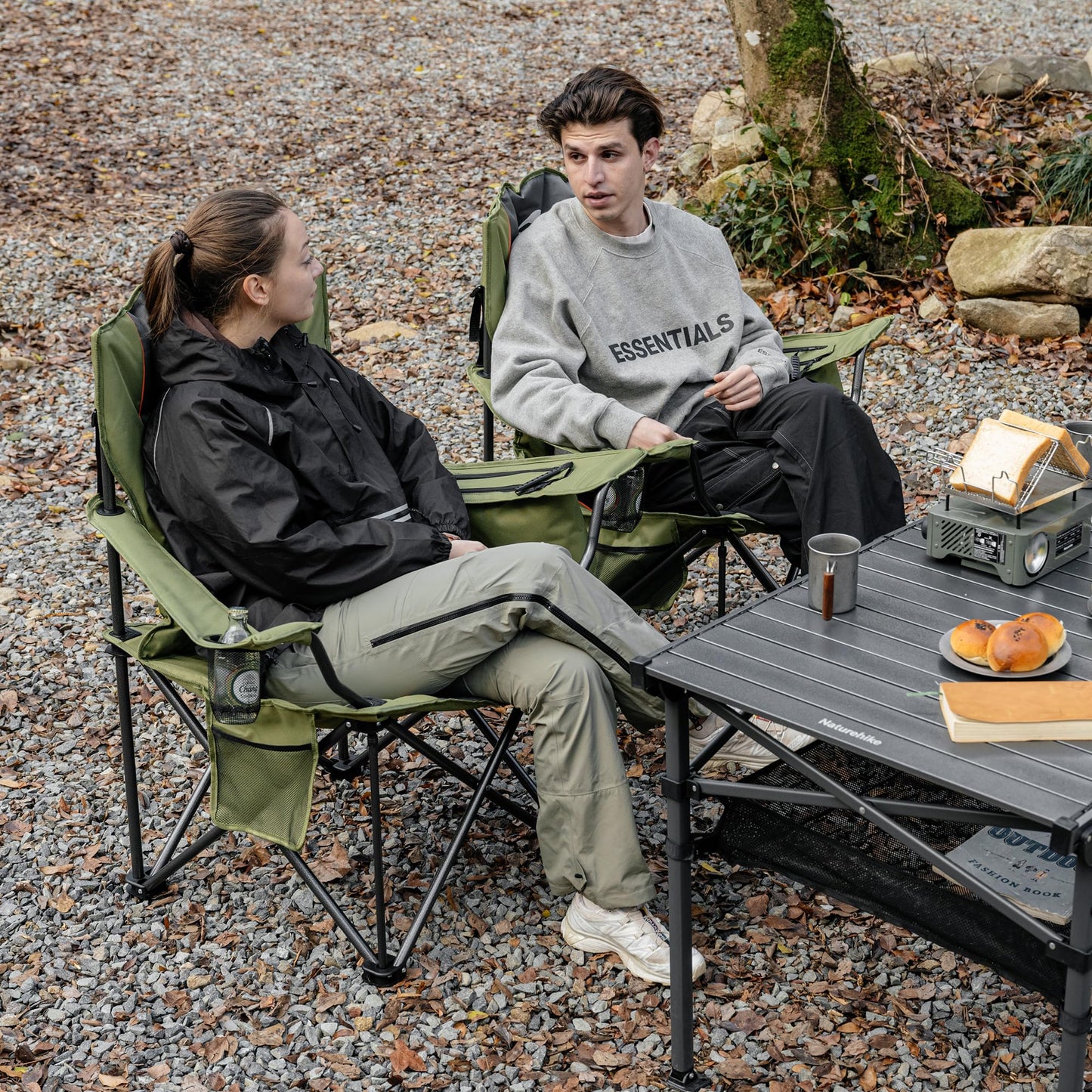 Naturehike Oversized Camping Chair with Cooler Bag, Heavy Duty Lawn Chair Support 450 LBS, Portable Padded Outdoor Folding Chair, 2 Pack