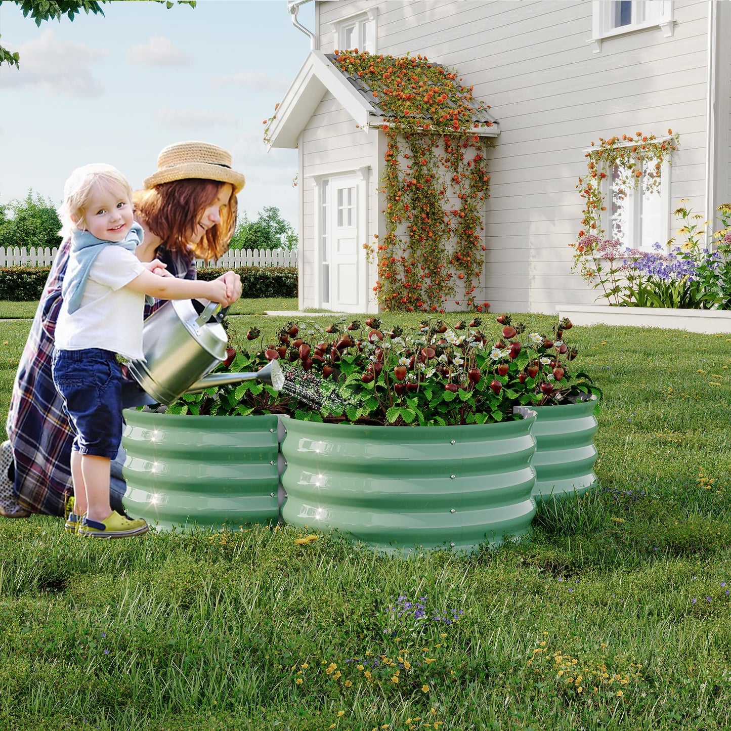 Garvee 2 Pack Galvanized Raised Garden Bed, Outdoor Planter Box with Open Base for Herbs, Veggies & Flowers. Rust-Resistant Raised Garden Beds, Ground-Connected Design for Deep Root Growth