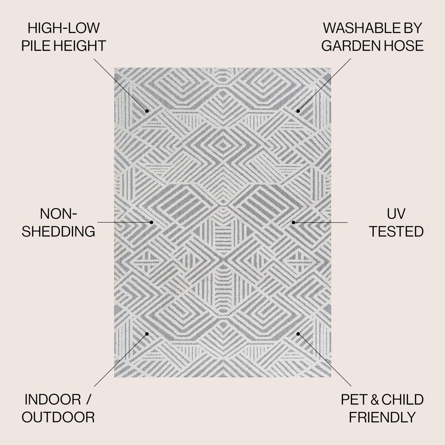 JONATHAN Y Art Deco Geometric Indoor Outdoor Area Rug 4X6 White/Black, Jordan High-Low Pile for Backyard, Patio, Porch, Easy-Cleaning, High Traffic, Pet-Friendly, Non-Shedding (SBH103A-4)