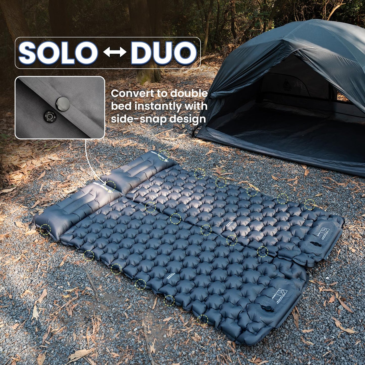 ONETIGRIS Blackcrystal Sleeping Pad, Ultralight Camping Sleeping Pad with Pillow Built-in Foot Pump Inflatable Sleeping Mat Compact for Camping Backpacking Hiking Traveling Tent