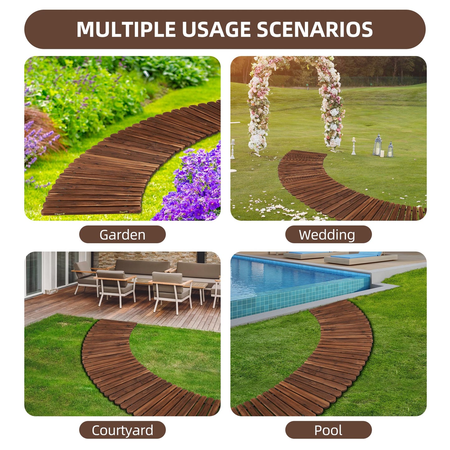Spurgehom 7FT Wooden Pathway, Roll Out Cedar Curved Walkway, Patio Path Boardwalk Walkways,Weather-Resistant Outdoor Path for Backyard, Beach & Wedding Events