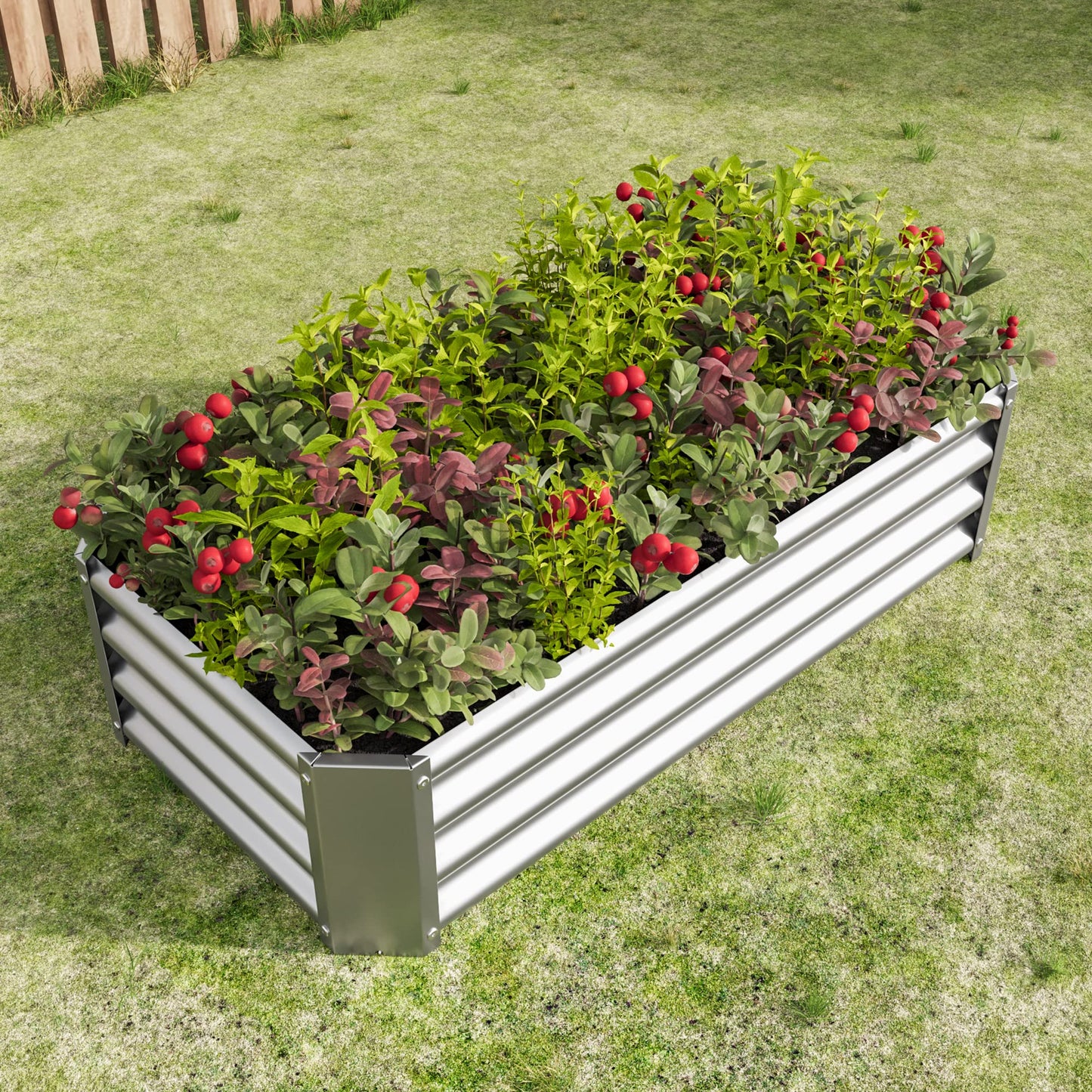 Metal Raised Garden Bed 4×2×1ft, Rectangle Galvanized Planter Box with Open Bottom for Vegetables, Flowers, Herbs, Outdoor Gardening, Silver