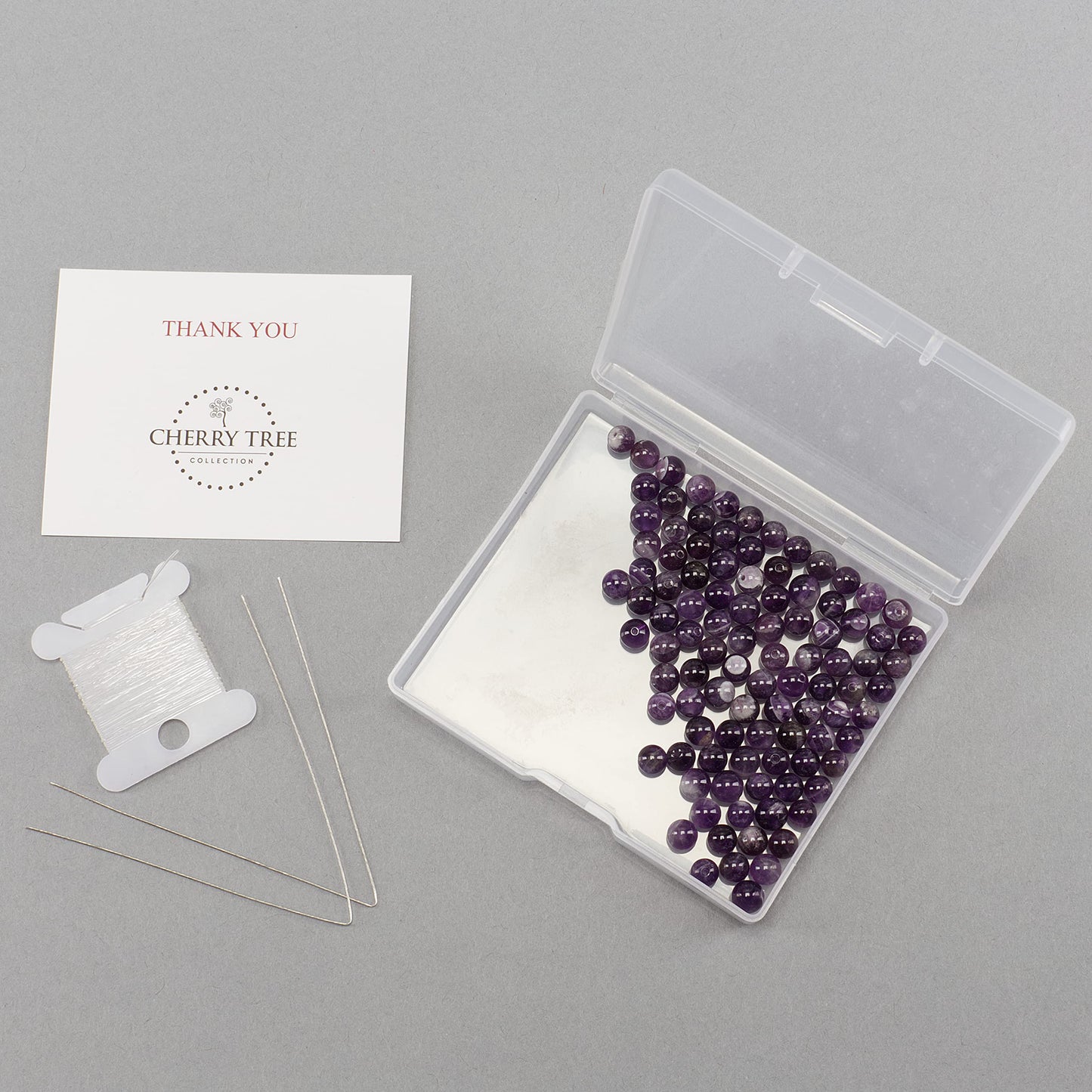 Cherry Tree Collection | 100PCS 6mm Dogtooth Amethyst Gemstone Round Beads for Jewelry Making | Includes Storage Box, Elastic String, and Needles
