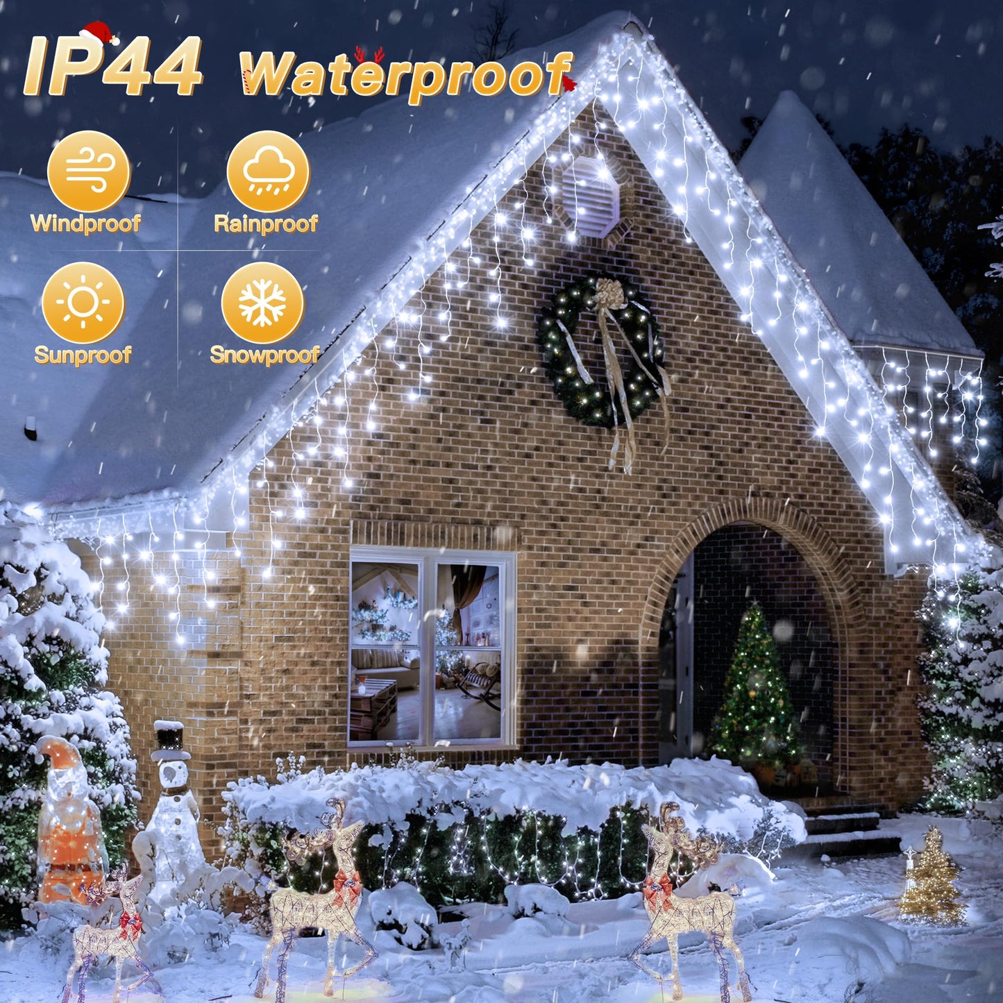 Icicle Lights for Outside, 216LED 24FT Waterproof Christmas Light Outdoor with 8 Modes & Timer, Connectable Christmas Icicle Lights for Eaves House Yard Indoor Outdoor Holiday Decoration(Cool White)