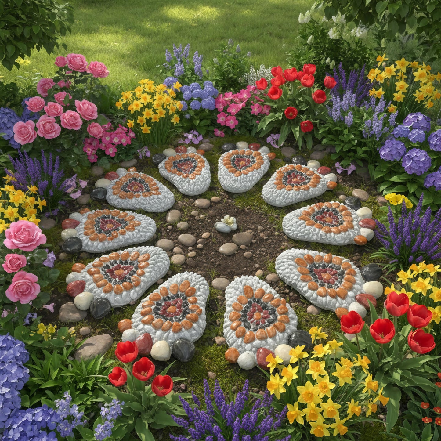 Garden Stepping Stones - Decorative Garden Stones for Patio, Deck, Garden or Sidewalk Faux Cobblestone Stepping Stones (Set of 2#A Small Size