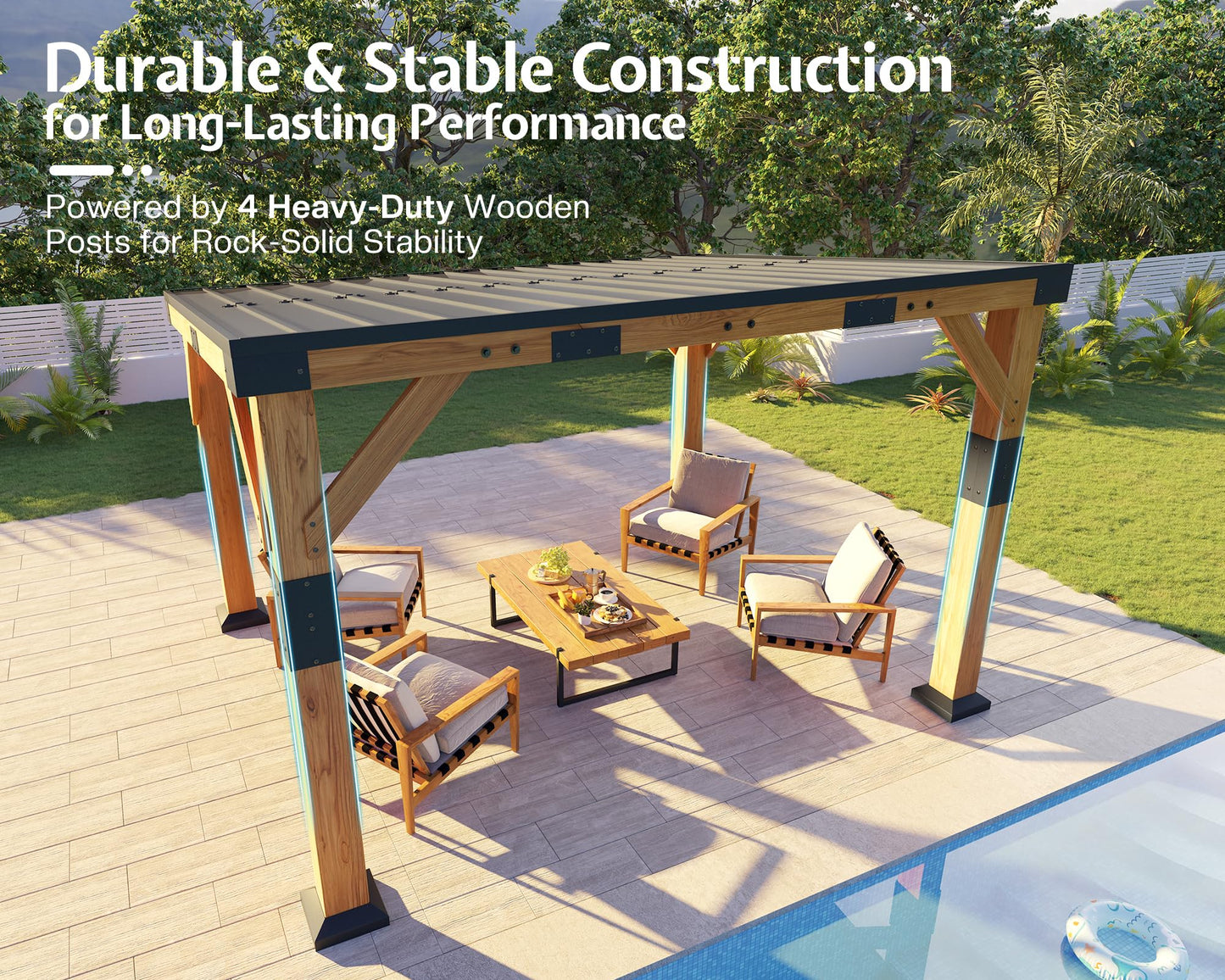 Jocisland 10' x 12' Cedar Wood Gazebo with Sloped Galvanized Steel Roof, Hardtop Gazebo Pavilion with Durable, Rot-Resistant Construction, Permanent Outdoor Pergola for Backyard, Garden & Deck