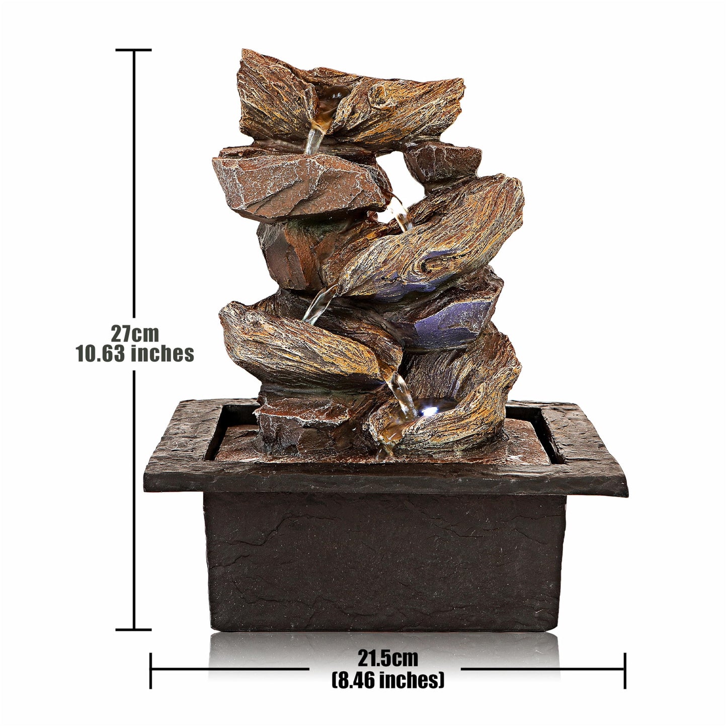 Father'sDen Collection 11-inch Waterfall Fountain Indoor - Tabletop Water Fountain - Indoor Fountains and Waterfalls with Soothing Sounds & In-Pot LED Light Enhancement