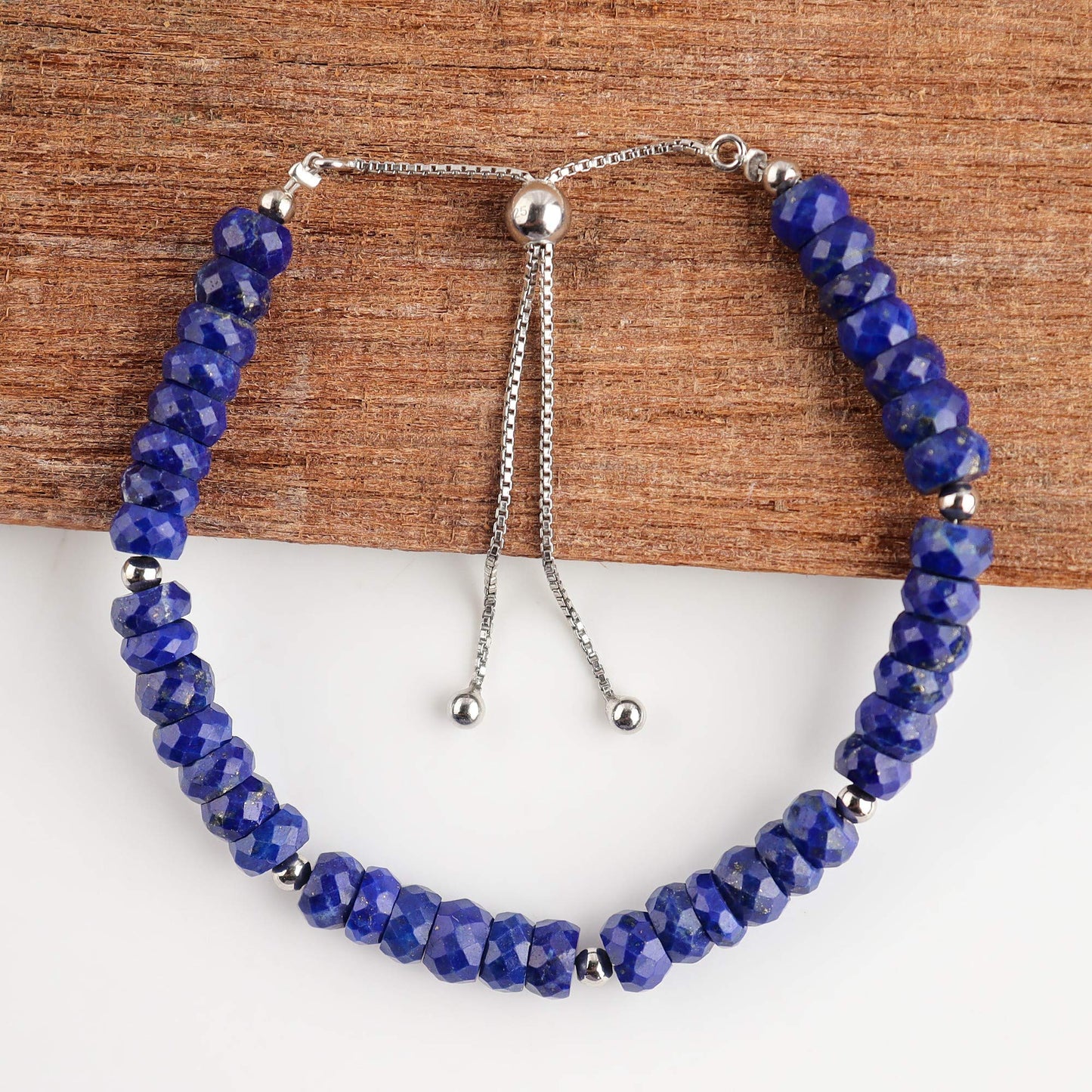 OdrillionGems Natural Lapis Lazuli Gemstones Bolo Bracelet, Faceted Beads, 925 Sterling Silver, Healing Crystals, Handmade, Adjustable Chain, Wedding, Women Jewelry, Chritmas Gifts, Size 10"