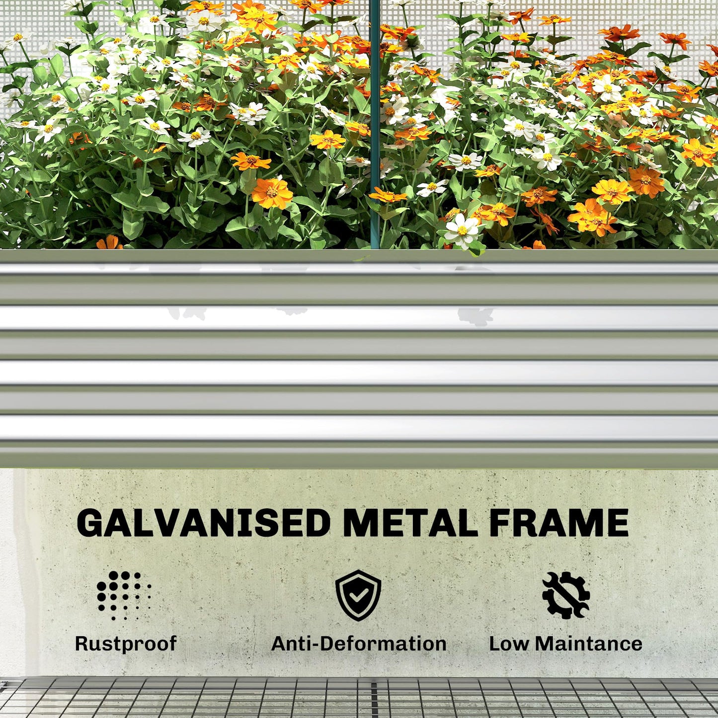 Outsunny Galvanised Raised Garden Bed with Greenhouse Cover, Metal Elevated Garden Bed with Legs, Bed Liner and Bottom Shelf, Outdoor Raised Planter Box for Vegetables, Herbs, Flowers, Silver