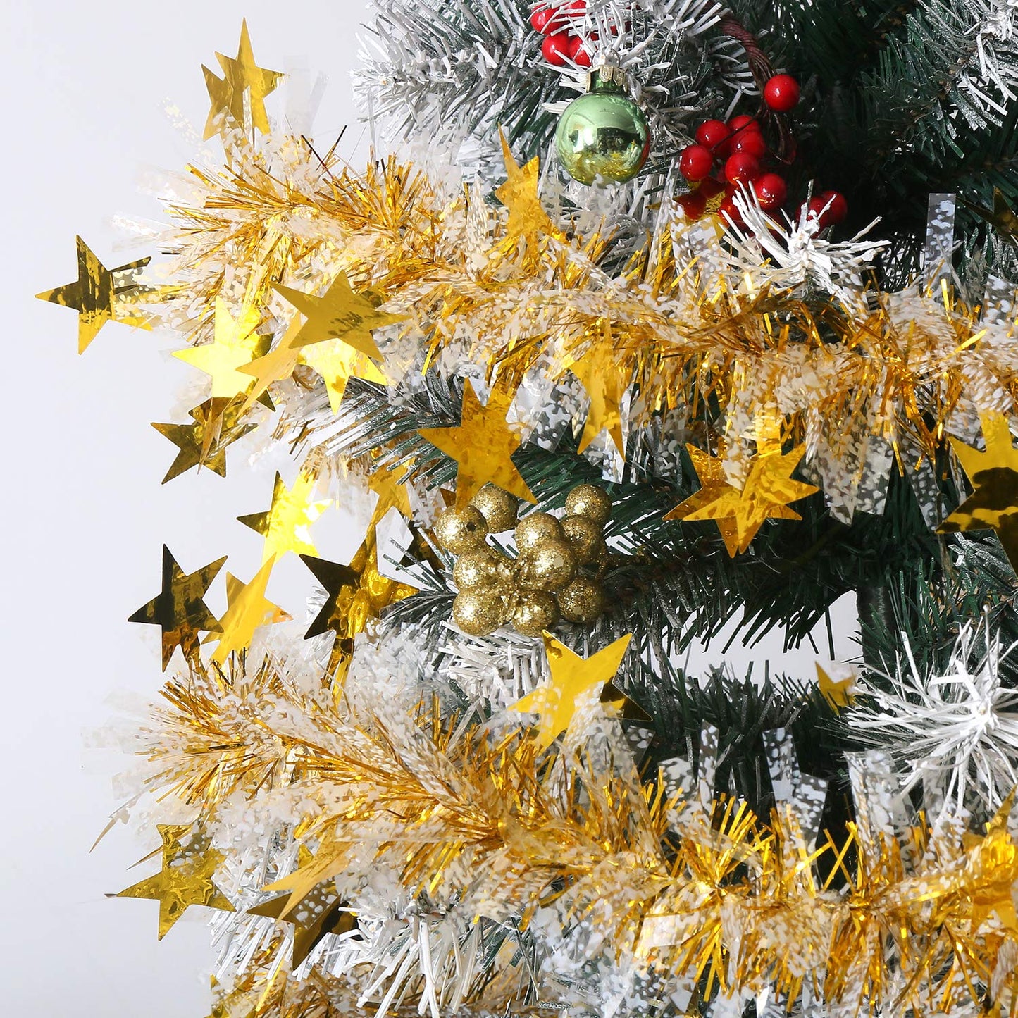 CCINEE 33FT Christmas Tinsel Garland,Metallic Twist Garland in Gold and White for Christmas Tree Party Dcoration Supply