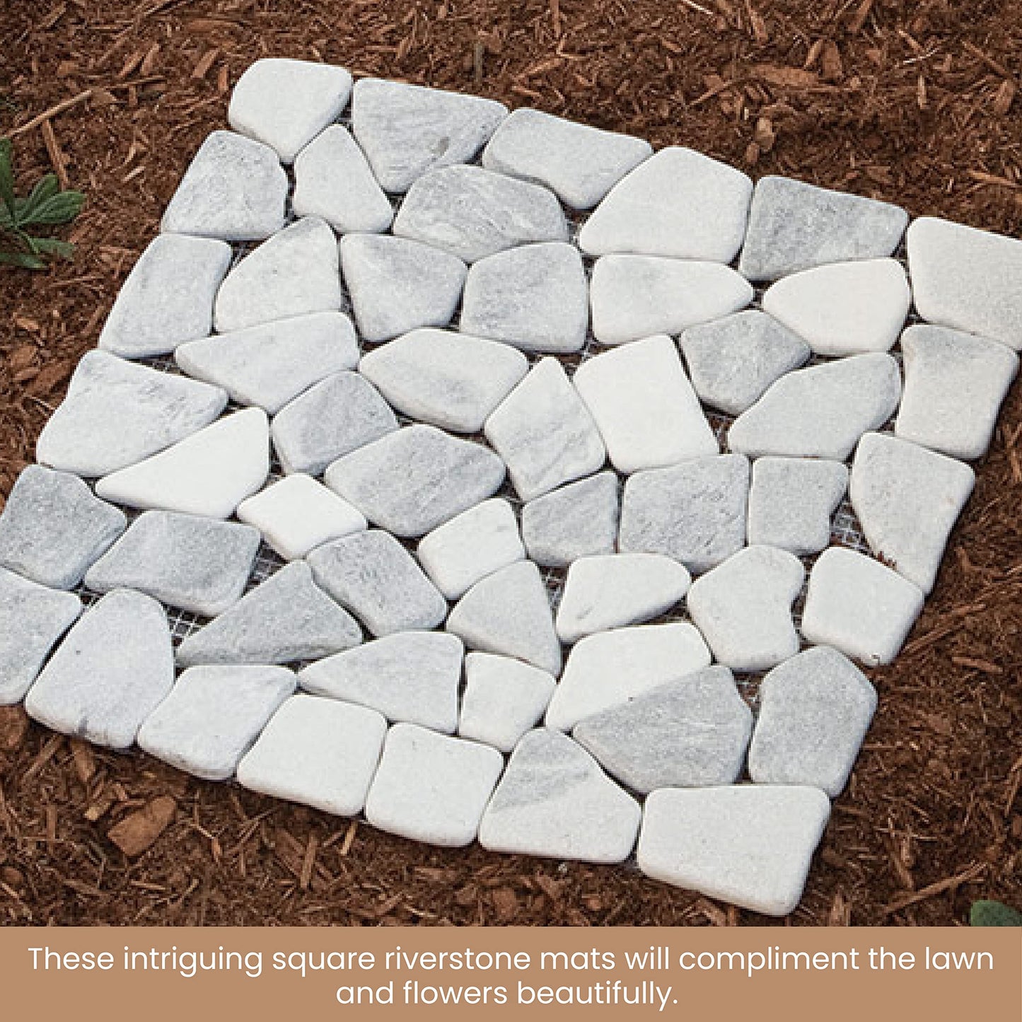 Bits and Pieces - Stepping Stones Outdoor Walkway - 12" Square Marble Landscaping Decorative Stepping Stones - Set of Three (3) - Backyard Decor Garden Pavers for Outside Walkway