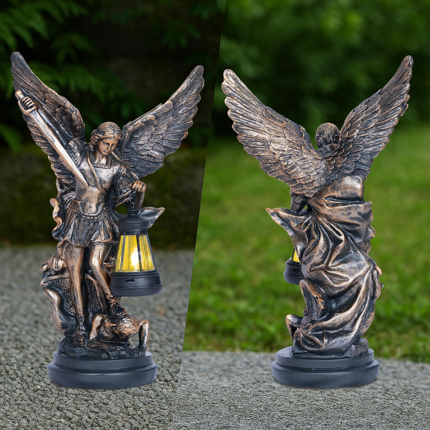 Dlfghos St Michael The Archangel Solar Outdoor Garden Decor Statues–12 in Miguel Arcangel Statue Solar Outdoor Sculptures for Outside Yard Patio Balcony Front Lawn Decor
