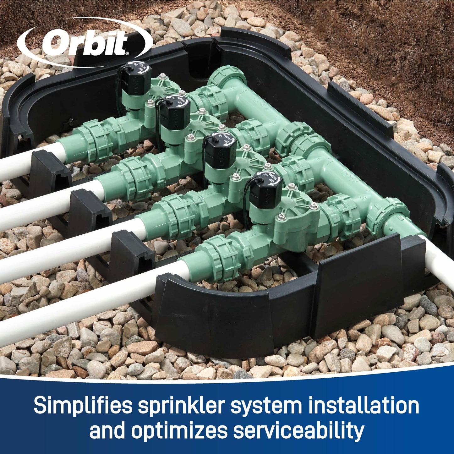 Orbit 57257 4-Valve Preassembled Sprinkler Manifold – Easy Install, Smart Controller Compatible, Works with PVC & Poly Pipe, Includes 4 in-Line Valves