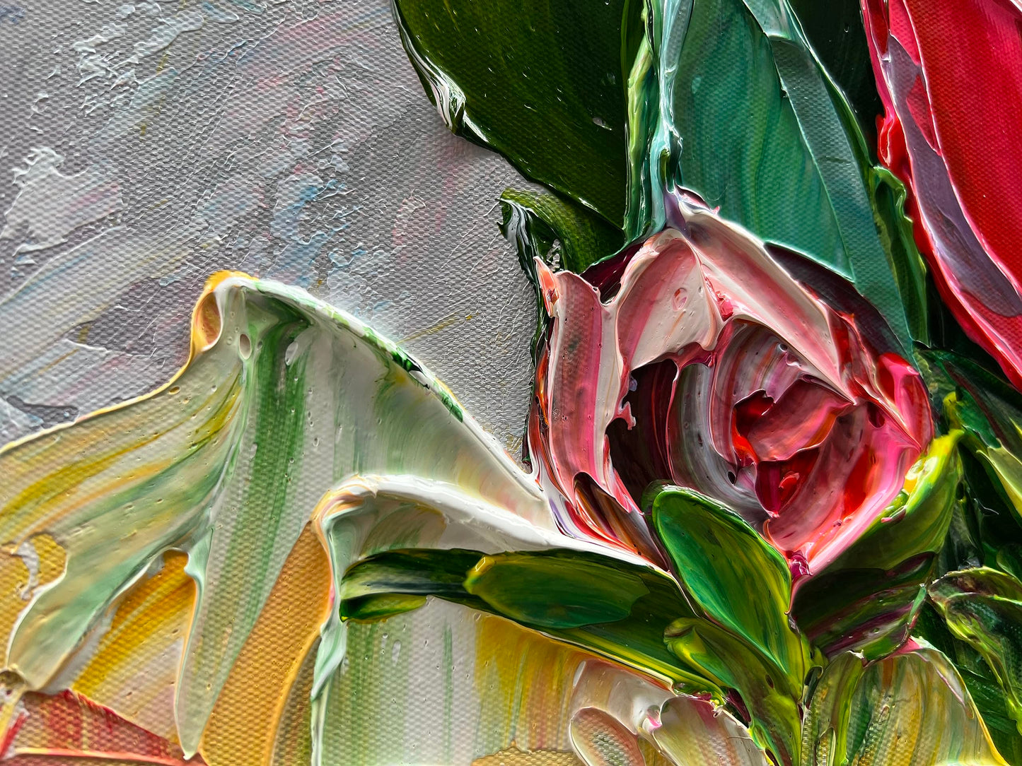 Limiyer Art Hand Painted red Flowers Art Oil Painting 24x48 Thick Texture Abstract Wall Decorative Art Oil Painting