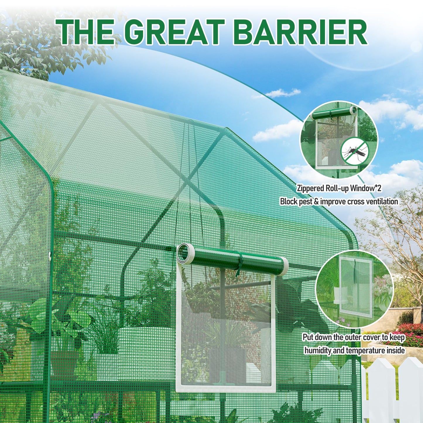 Fatazoii 56×56×78Inch Walk-in Greenhouse for Outdoors with Screen Windows, Heavy Duty Small Plant House with Thicken PE Cover and Steel Shelves, Portable Green House for Outside Garden Winter, Green