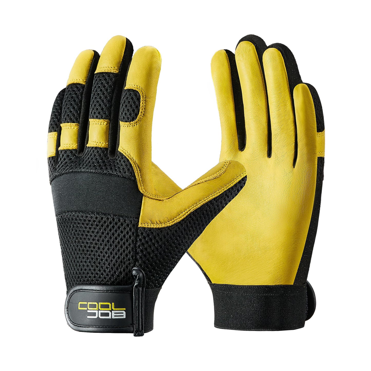COOLJOB Breathable Mesh Cowhide Leather Work Gloves with Grip, Thorn Resistant Gloves for Gardening Pruning, 1 Pair, M