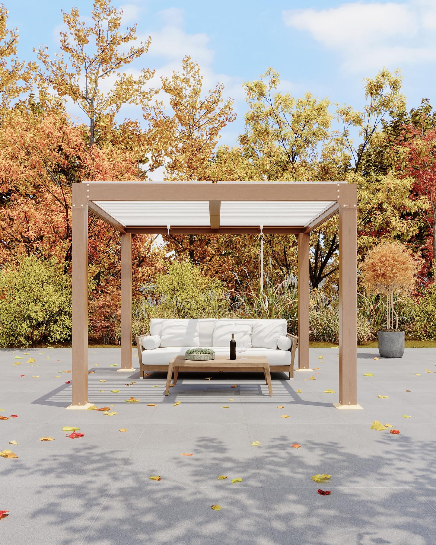 GarveeLife Louvered Pergola 10 ft x10', Outdoor Pergola with Adjustable Louvered Roof, Reinforced Aluminum Frame, Integrated Drainage System, Hardtop Gazebo for Patio, Deck, Wood Grain