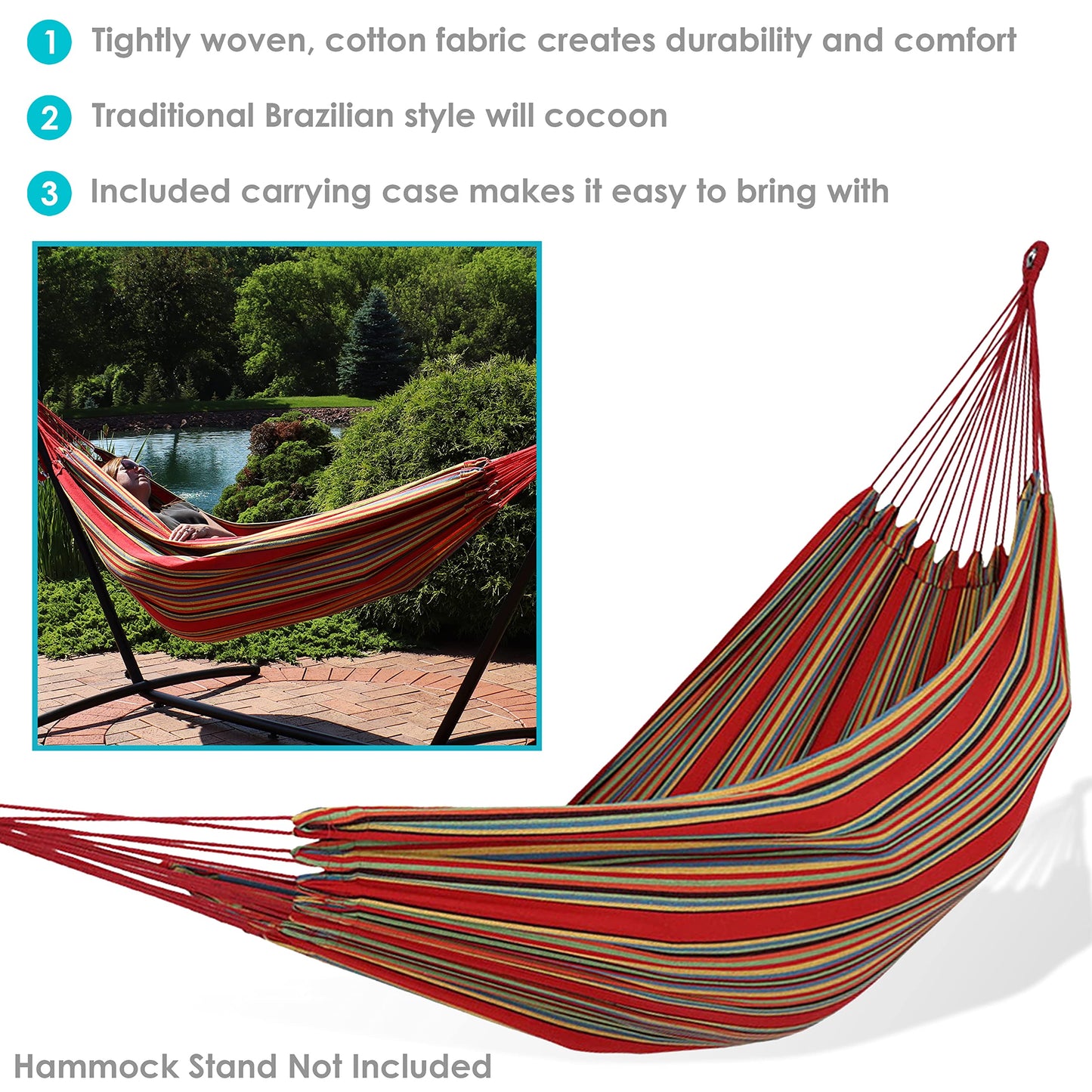 Sunnydaze Double Brazilian Cotton Hammock for Outside - 450-Pound Capacity Outdoor Hammock - Sunset
