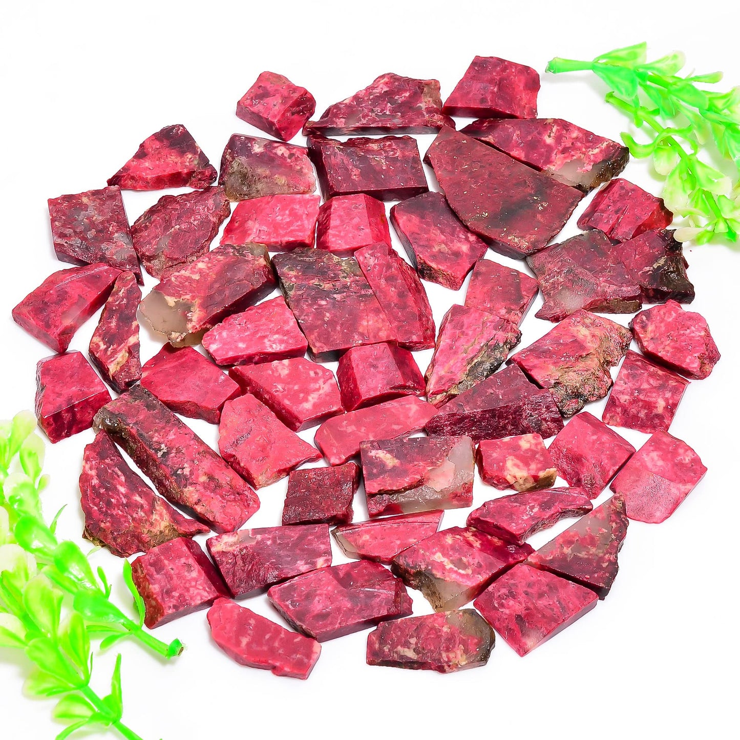 Natural Pink Thulite Raw Slice Gemstone - Healing Crystals for DIY Jewelry Making -Loose Natural Cabochon -Perfect for Crafting Unique Jewelry Designs (5 pcs, 25-35 mm)