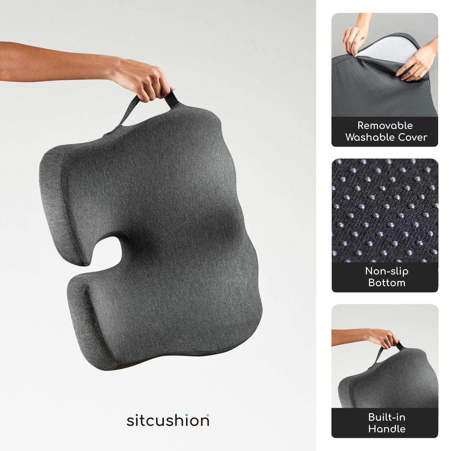 SitCushion Car Seat Cushion for Long Driving – X Large Memory Foam Seat Cushion for Sciatica & Tailbone Pain Relief, Orthopedic Coccyx Cushion with Non-Slip Bottom, Back Pillow for Car, Truck (Black)