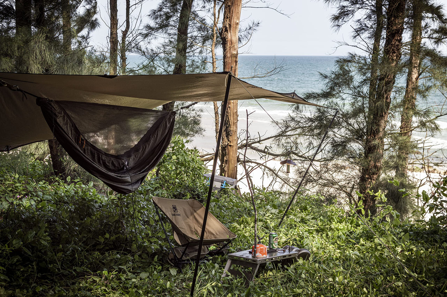 OneTigris KOMPOUND Camping Hammock with Net, Lightweight Portable Hammock with Warm Internal Cover & Tree Friendly Straps for Backpacking, Camping, Hiking, Travel, Beach, Backyard Od Green