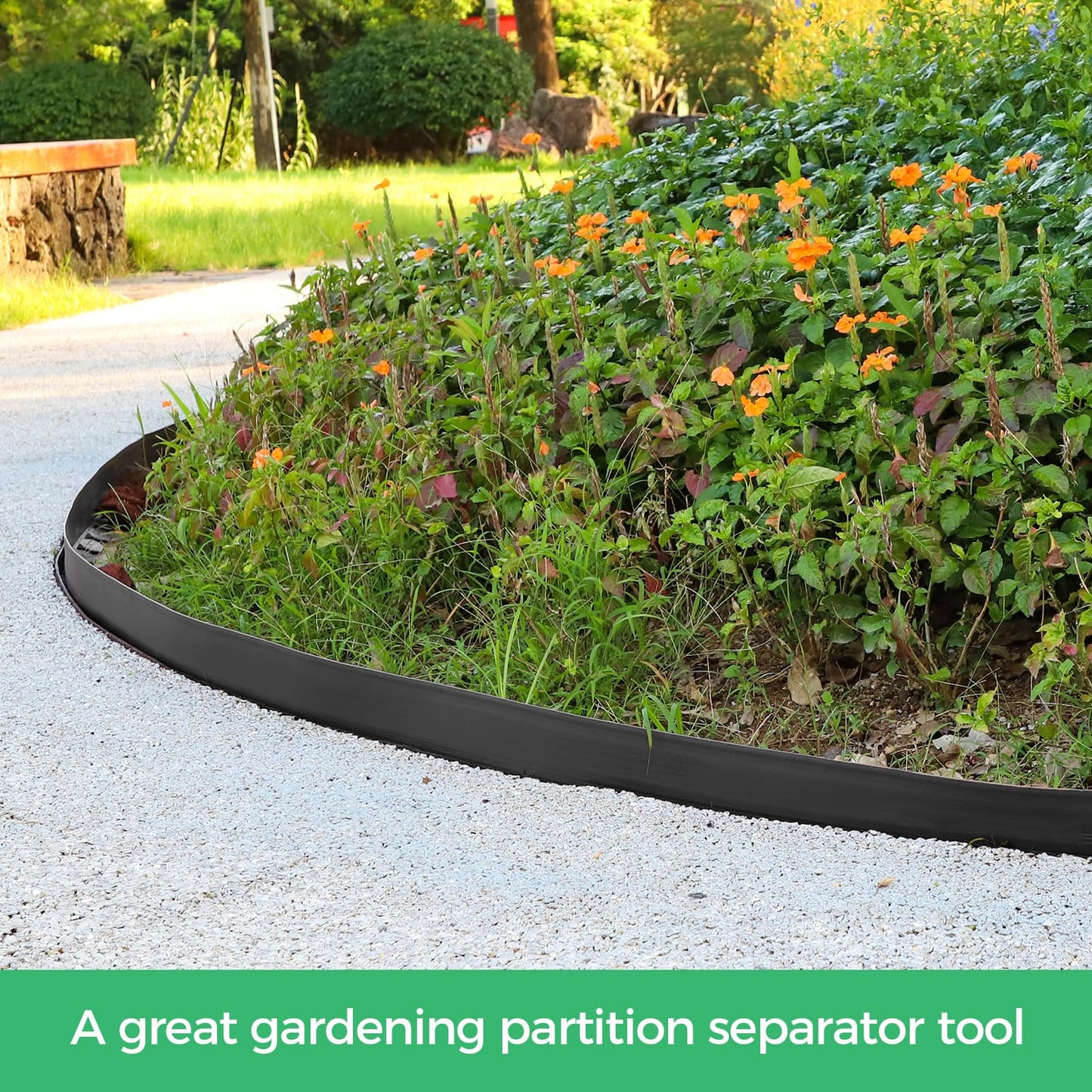 3IN x 50FT Landscape Edging Border with 75 Spikes, Plastic Edging for Landscaping, No Dig Garden Border Edging Kit for Flower Beds, Lawn, Yard, Paver Pathway