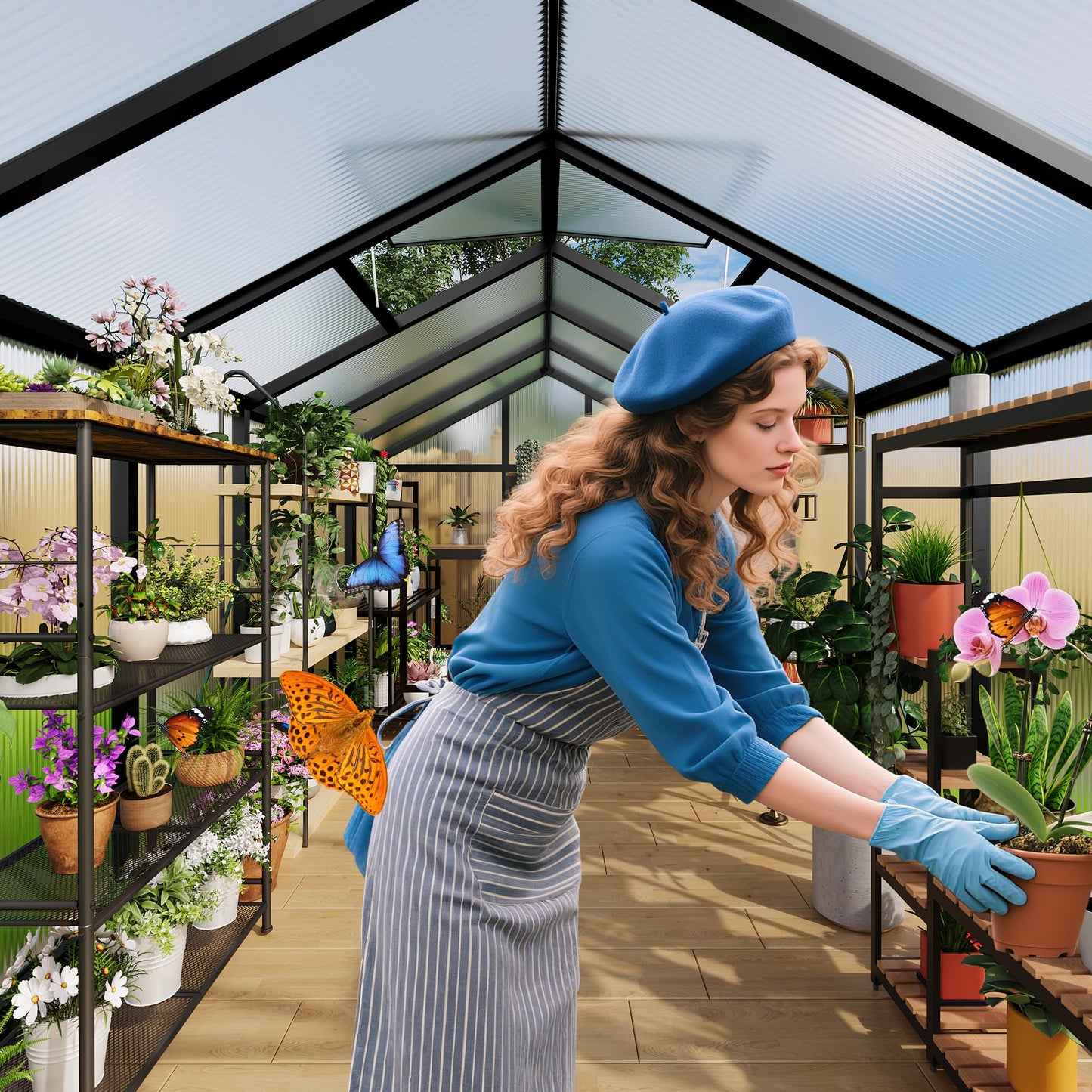 6X8 Ft Polycarbonate Greenhouse Sunroom with Aluminum Frame, Outdoor Greenhouse for Vegetables Herbs Flowers, Lockable Door & Adjustable Roof Vent, Patio Backyard Greenhouse Kit for Gardening, Black