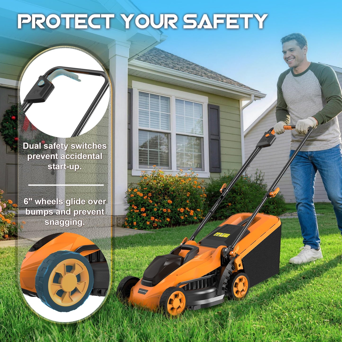 Cordless Lawn Mower (No Battery) Compatible with Dewalt 20V Max Battery, 14" Electric Lawn Mower with 5 Heights Adjustment, Brusless Electric Mower for Garden, Yard