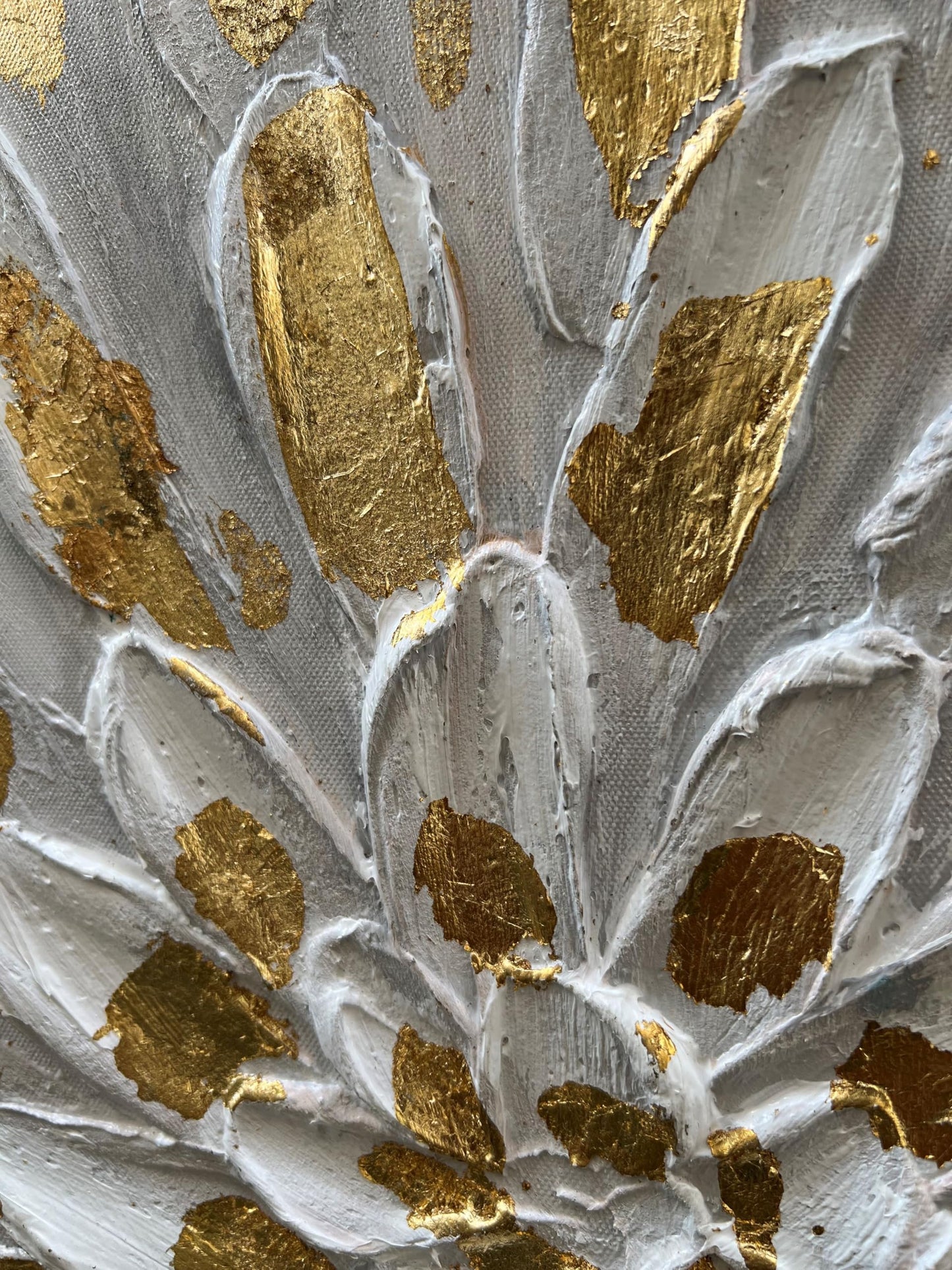 Diathou Art Hand-Painted Gold Texture Oil Painting White Flowers Modern Abstract Art Painting 45x30 inch Home Wall Decorative Art