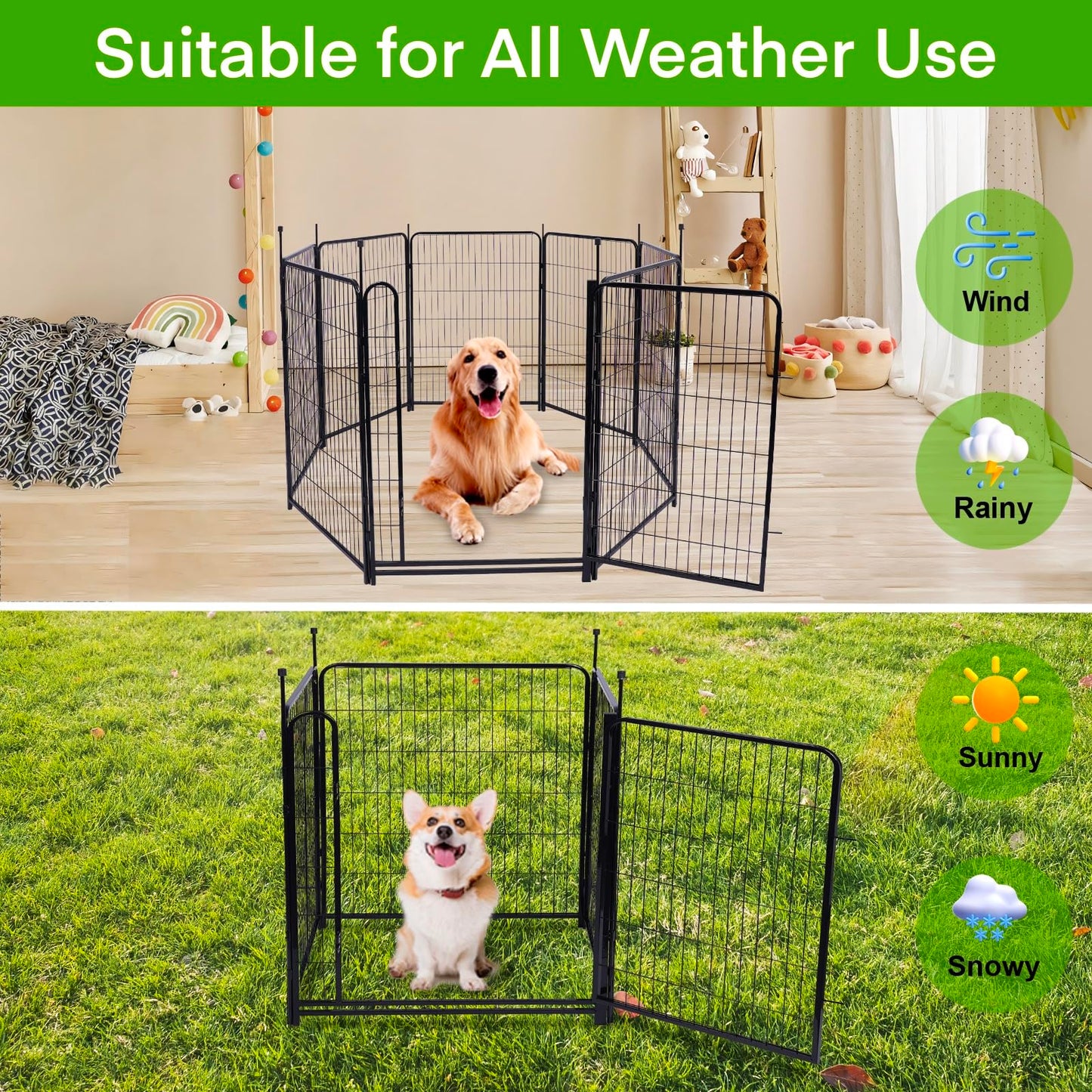 Getlay Tall Garden Fences and Borders for Dogs, 4.6ft High Dog Fence, 10 Panels Total 22.1Ft Long, Gate 21 inches Wide with Low Sills, Animal Barrier Fence, Metal Fence Panels, Flower Bed Fencing