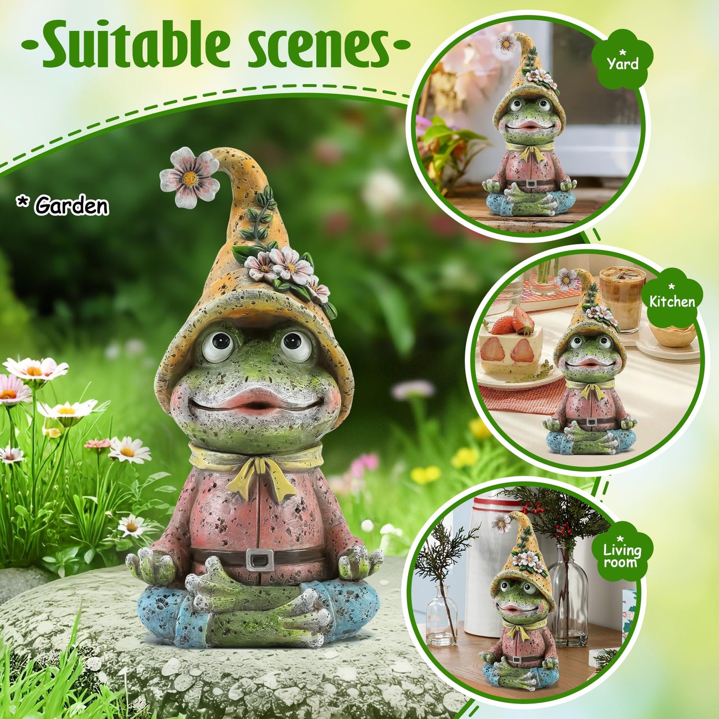Wiresusan Garden Yoga Frog Statues Outdoor Meditation Zen Yoga Frogs Resin Figurines, Garden Home and Decoration for Patio Yard Lawn, Gifts for Women, 9.4 Tall Inches Green Frogs Sculptures