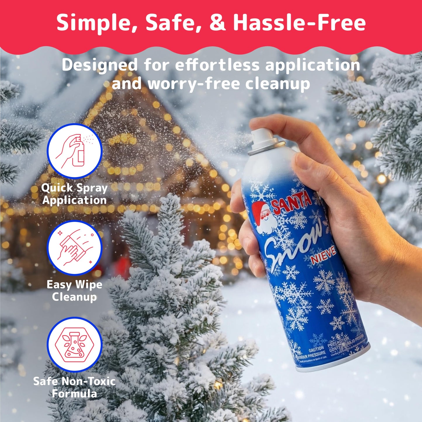 Prextex 2 Pack Fake Snow Spray for Christmas Tree - Quick-Dry Textured Christmas Tree Flocking Spray in 13oz Aerosol Bottles for Decorating and Crafts - Artificial Snow Flock for Windows and Mirrors