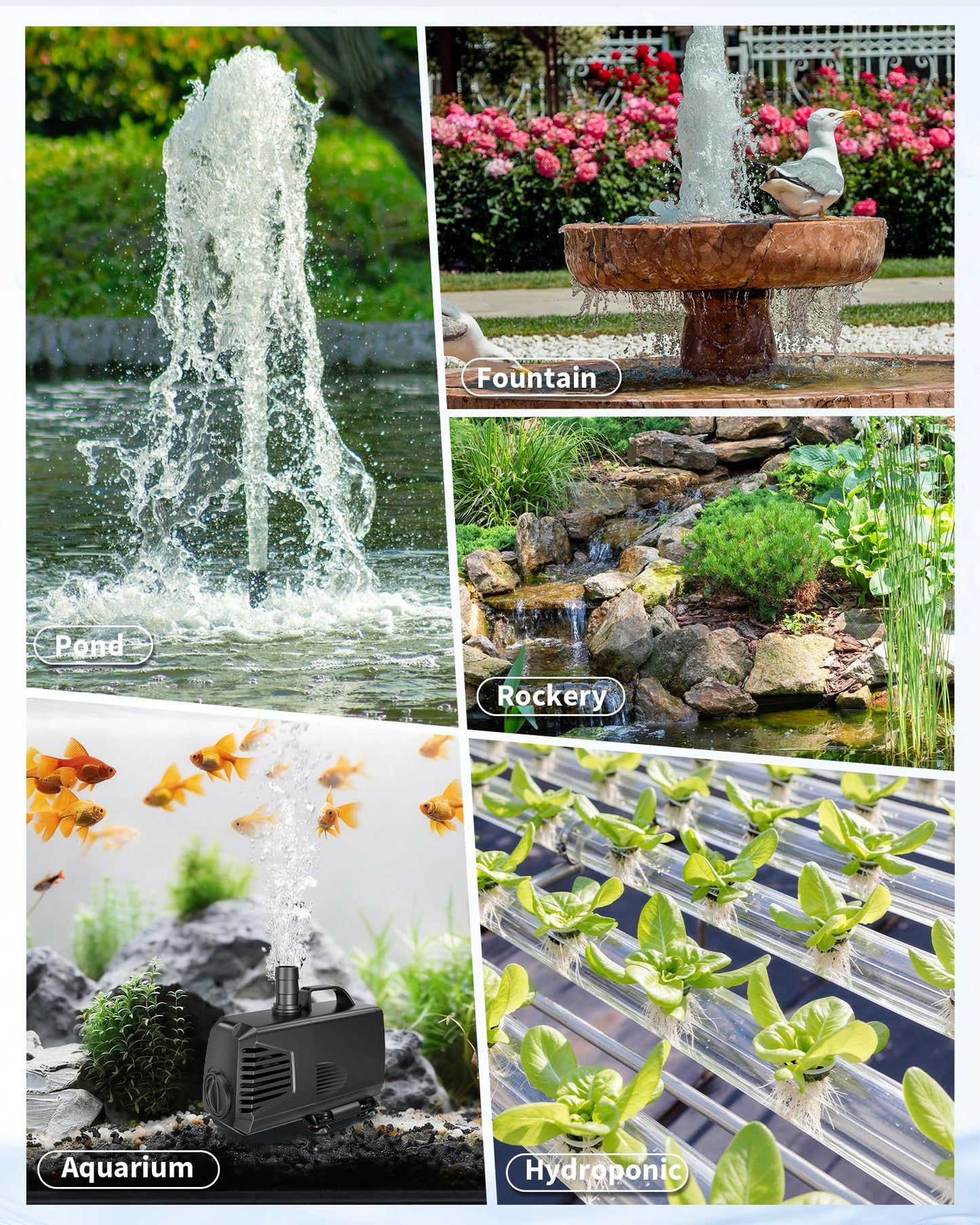 POPOSOAP 880GPH Submersible Pump(3200L/H, 85W), Ultra Quiet Fountain Pump with Over Heating Protection & Filter Sponge 10.5ft High Lift for Pond, Fish Tank, Aquarium, Hydroponics, Waterfall Q105
