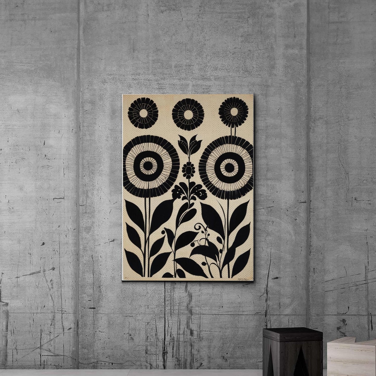 Canvas Print Scandinavian Folk Art Black and Beige Abstract Botanical Wall Art for Scandinavian Home Decor Canvas, Decor